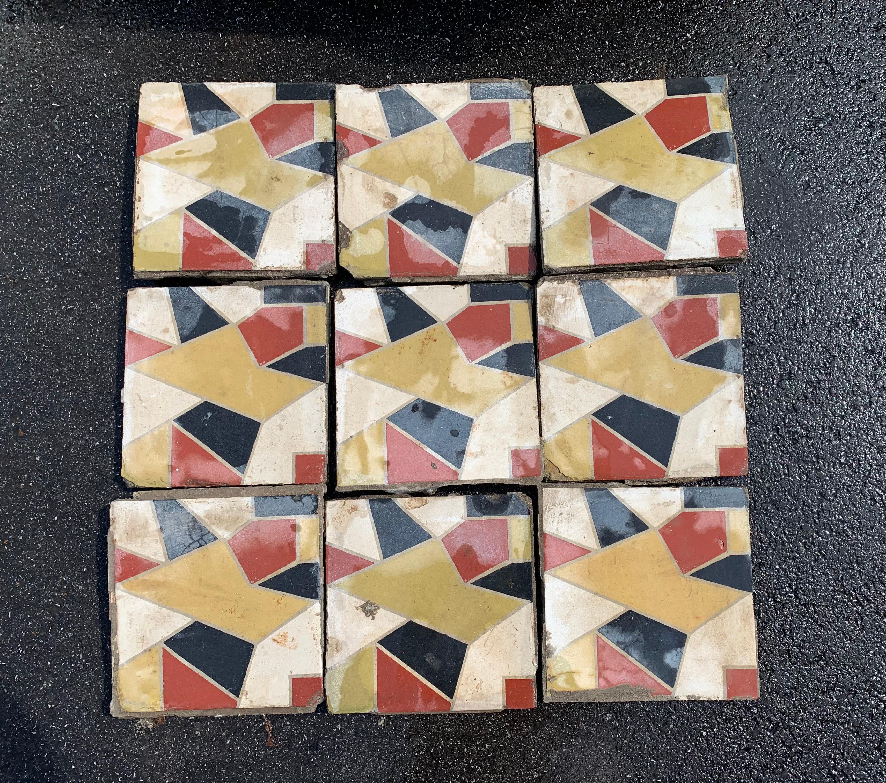 Antique European Encaustic Cement Tiles Pre-WWII In Good Condition For Sale In Baltimore, MD