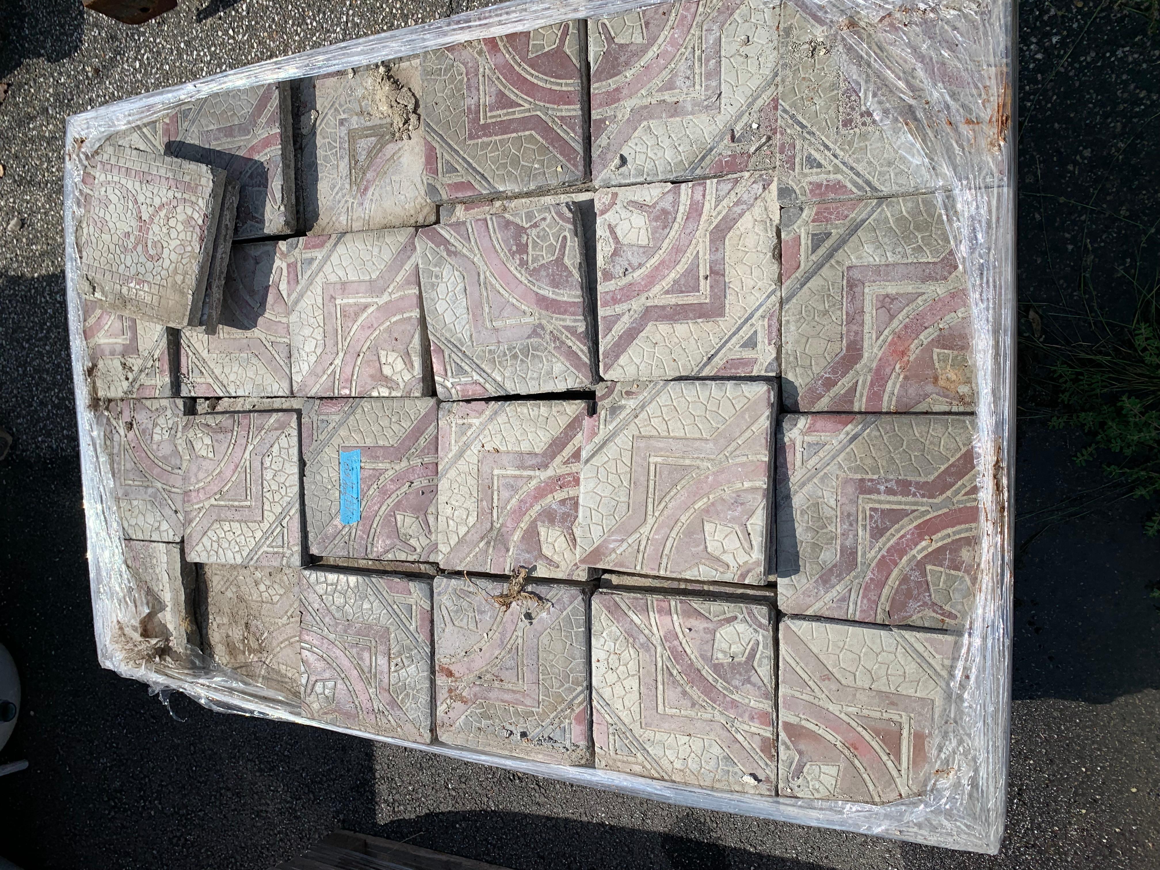 Antique European Encaustic Cement Tiles Pre-WWII For Sale 2