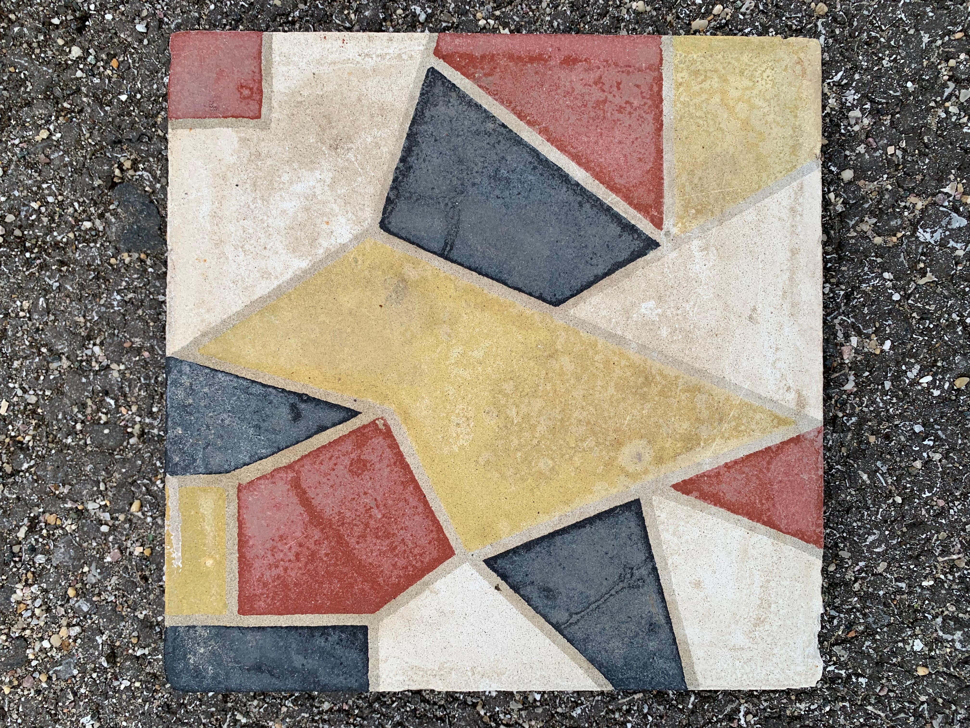 Antique European Encaustic Cement Tiles Pre-WWII For Sale 2
