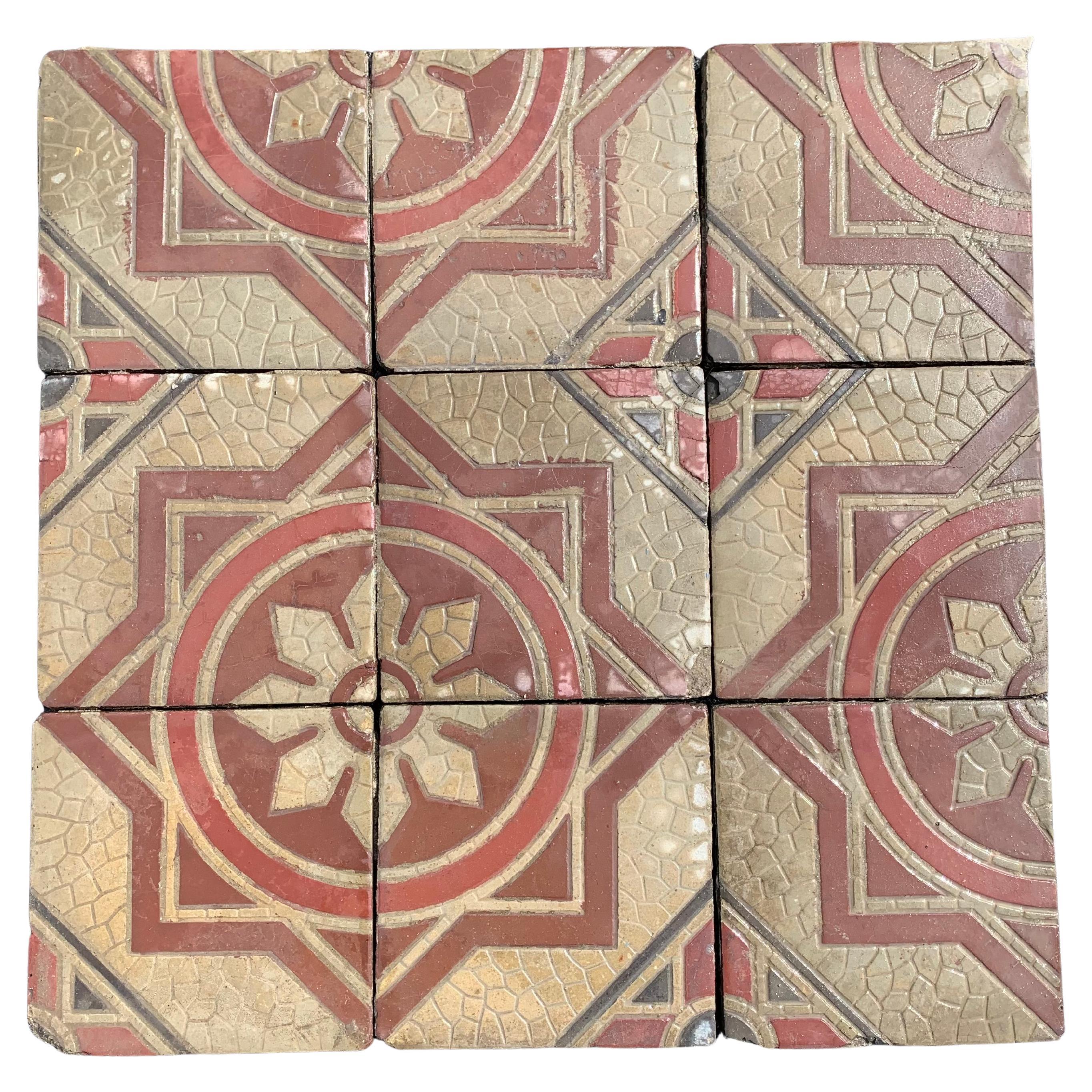 Antique European Encaustic Cement Tiles Pre-WWII