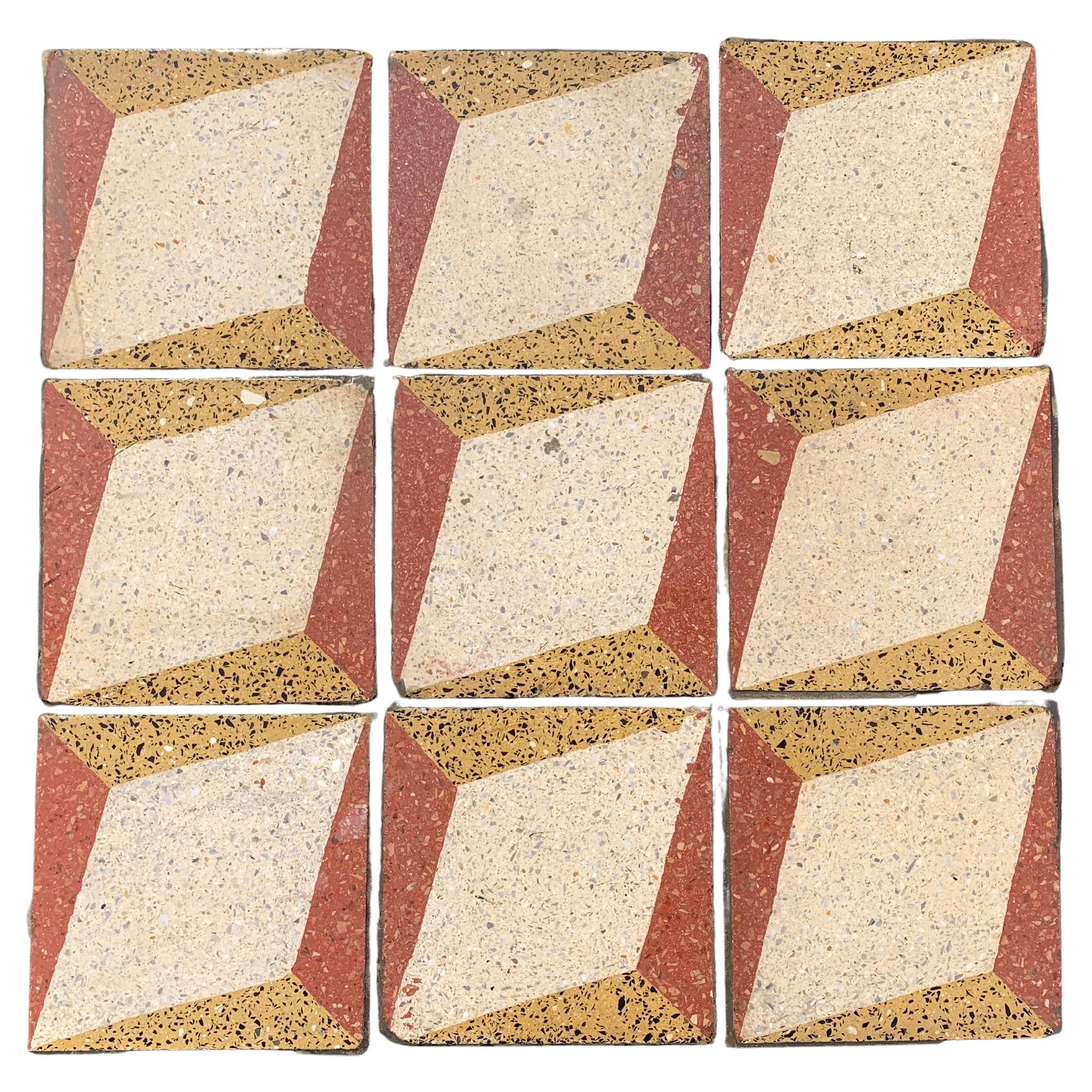 Antique European Encaustic Cement Tiles.  Pre-WWII