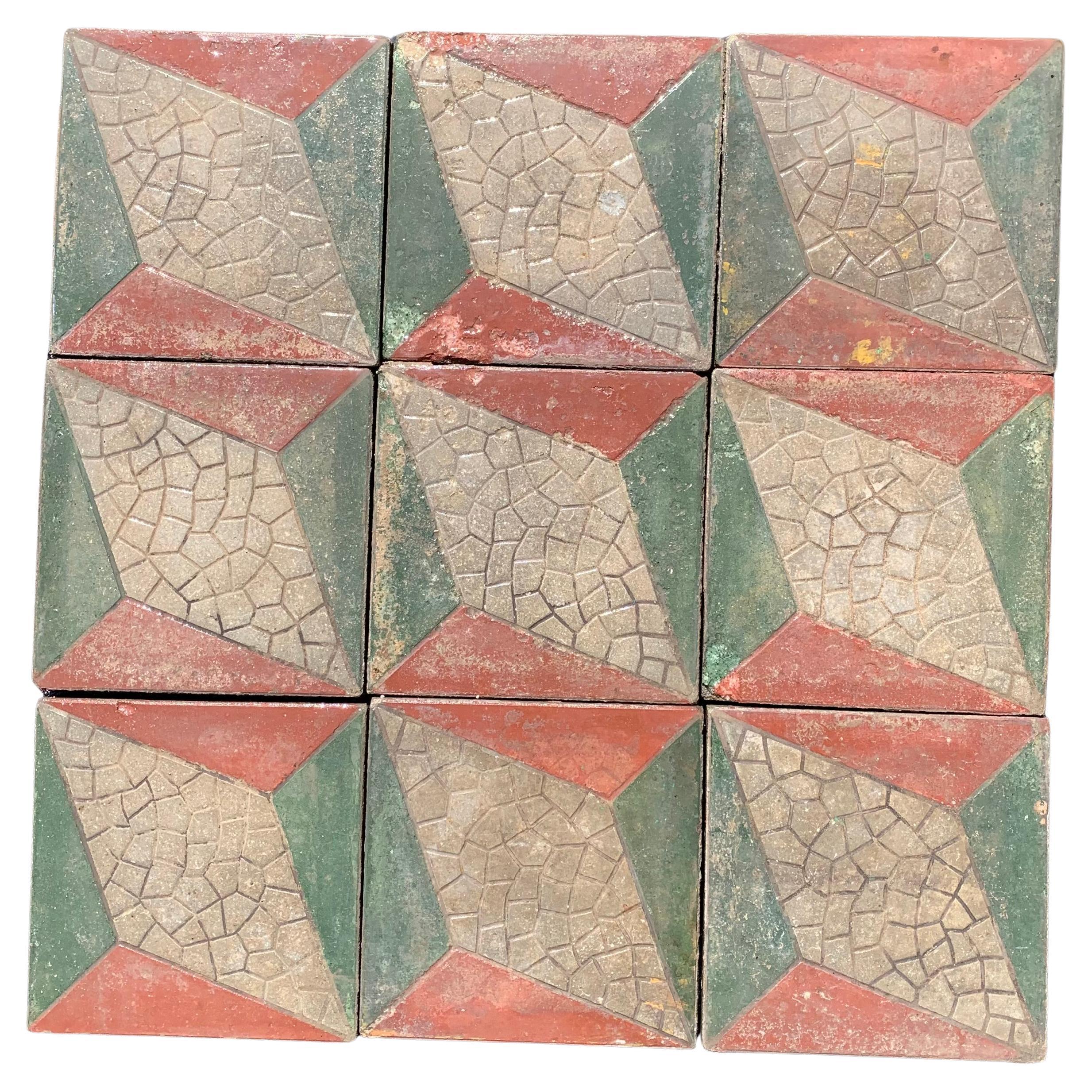 Antique European Encaustic Cement Tiles.  Pre-WWII