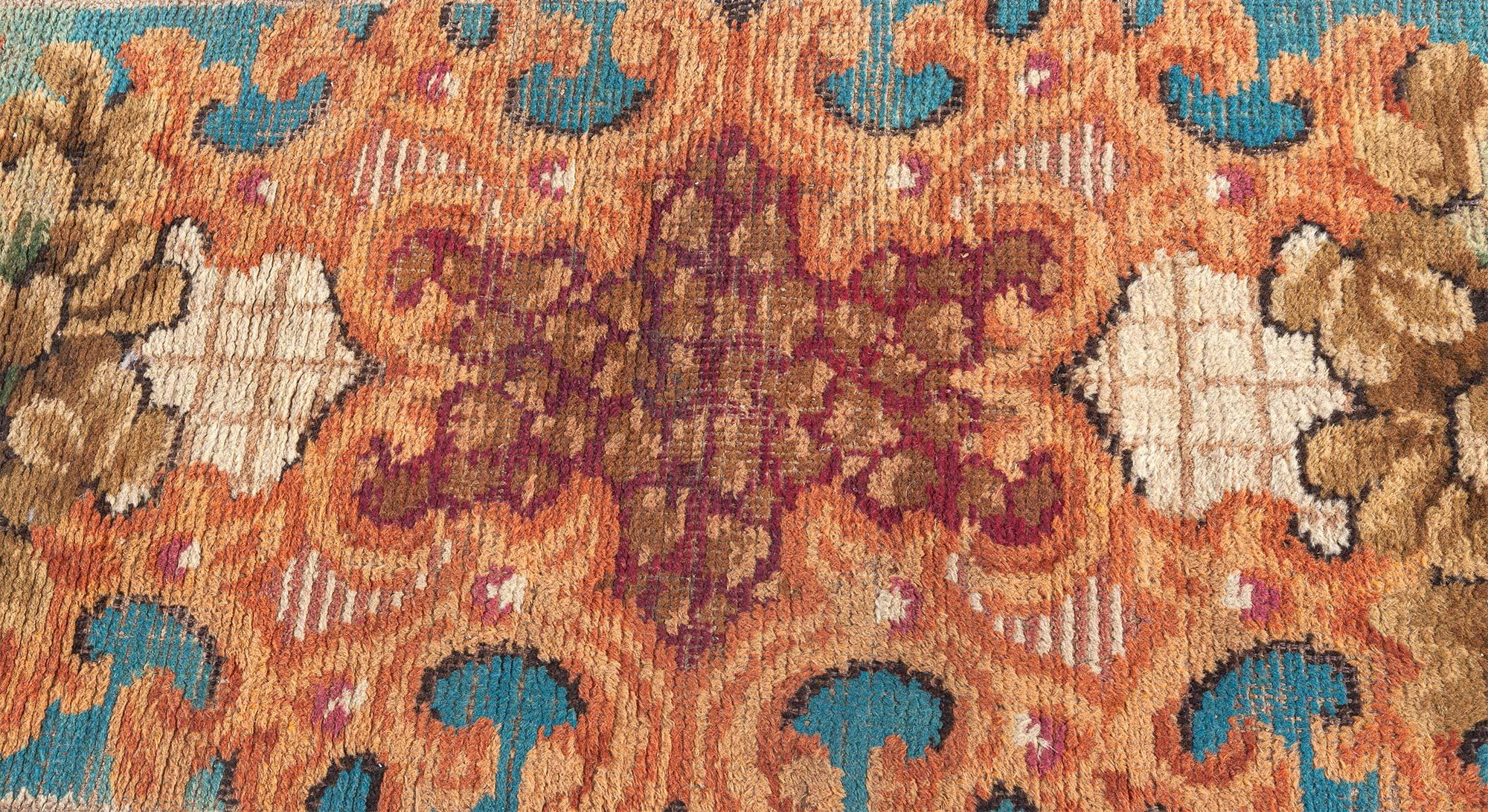 Antique European fragment botanic handmade wool rug
Size: 2'4