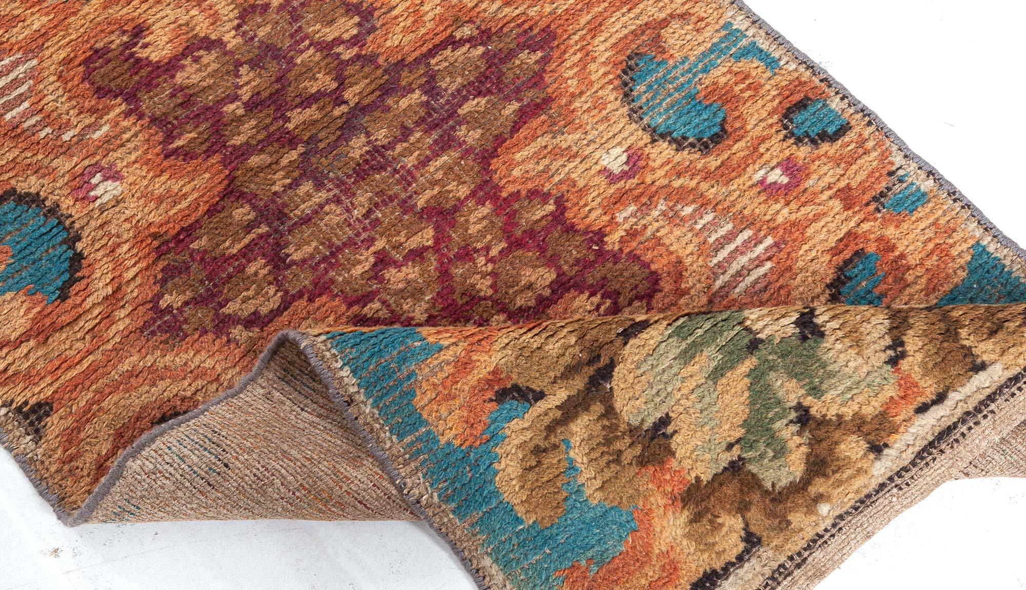 20th Century Antique European Fragment Botanic Handmade Wool Rug For Sale