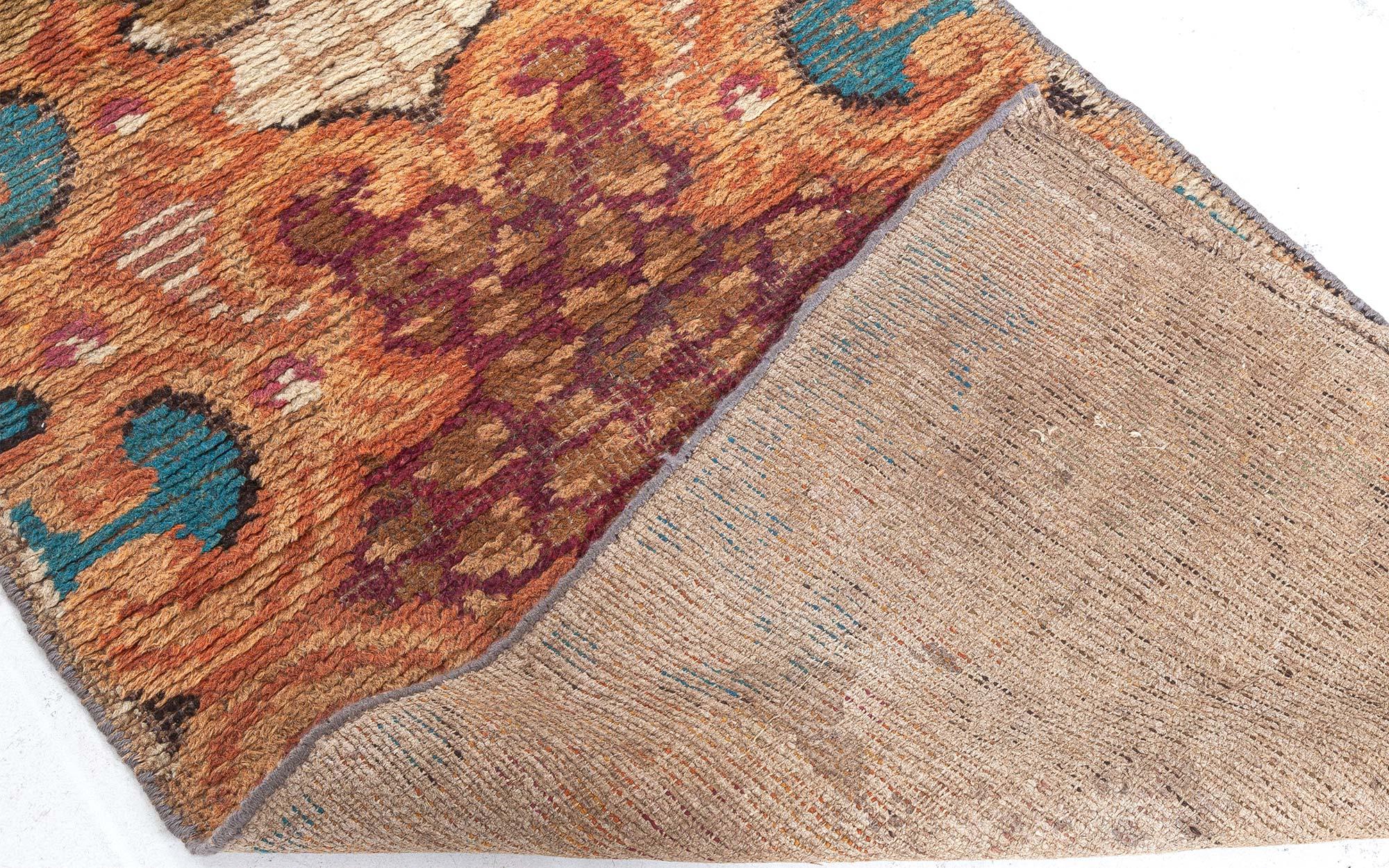 Antique European Fragment Botanic Handmade Wool Rug For Sale 2