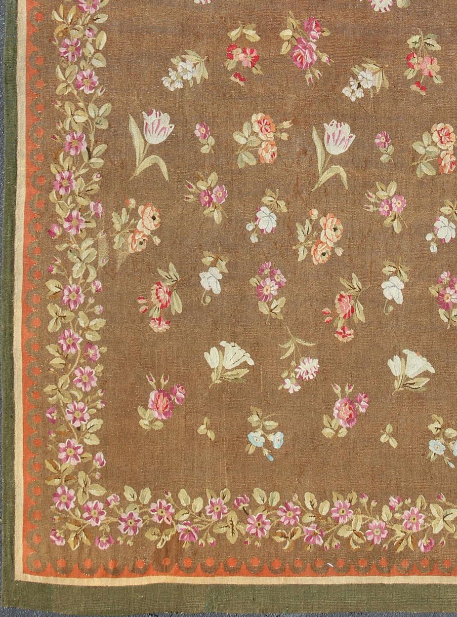 All-over floral design antique Aubusson, rug 19-0606, country of origin / type: France / Aubusson, circa 1880. Antique European French Aubusson rug with Rosset and floral design in brown

This antique Aubusson France features an all-over design of