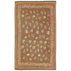 Antique European French Aubusson Rug with Rosset and Floral Design in Brown