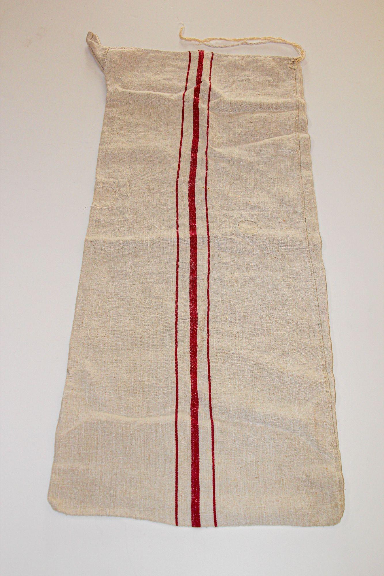 Antique European French Heavy Linen Red Stripe Grain Sack, circa 1930s For Sale 5