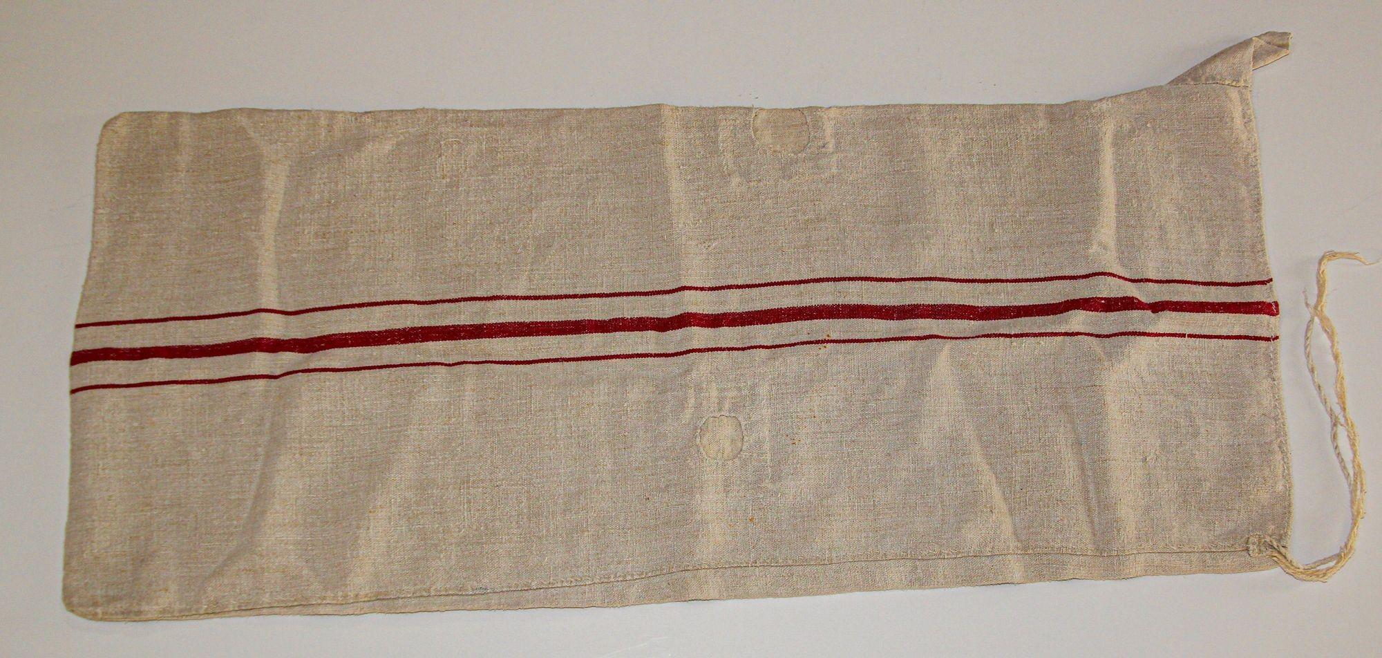 Antique European French Heavy Linen Red Stripe Grain Sack, circa 1930s For Sale 6