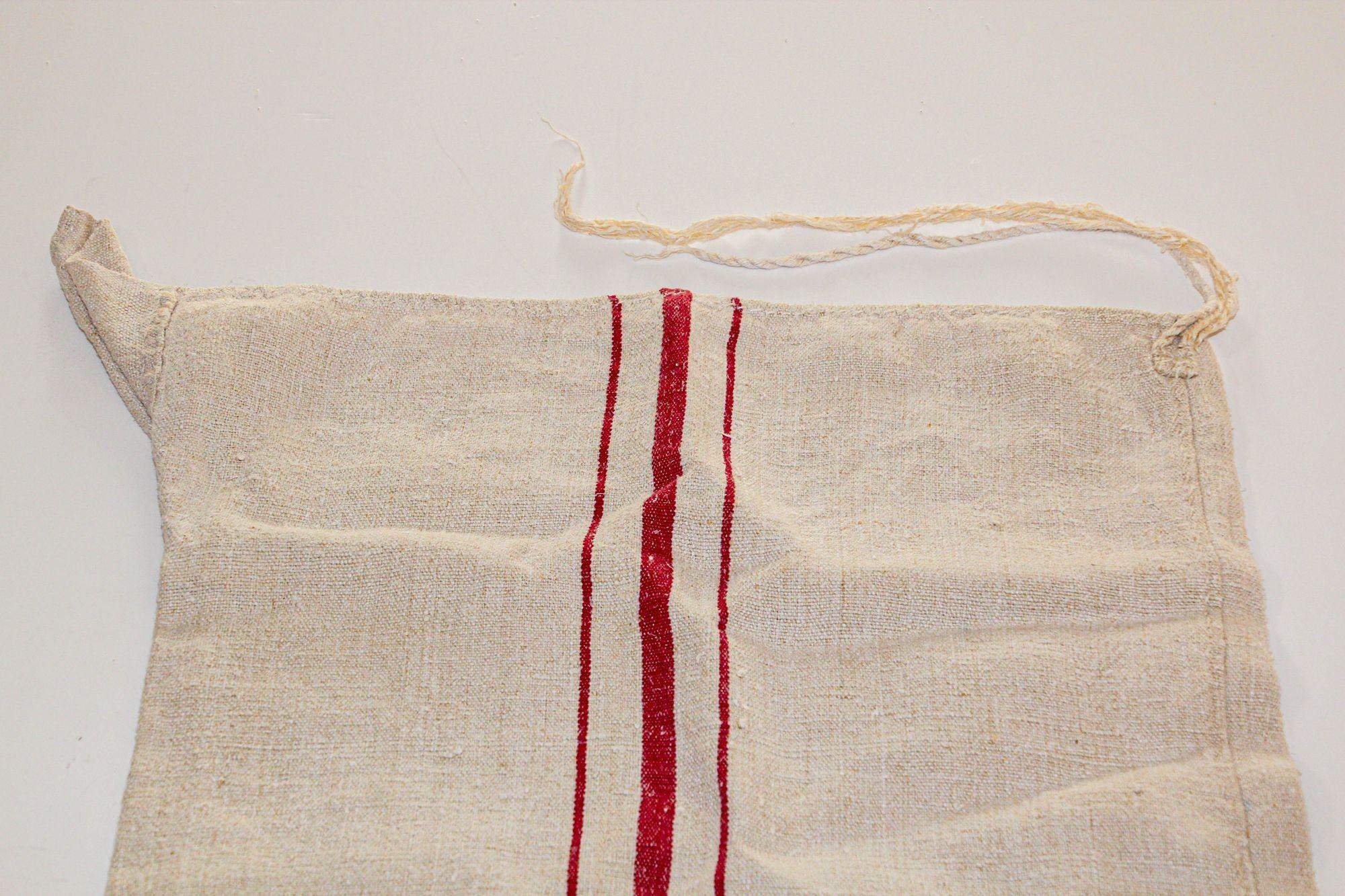 Antique European French Heavy Linen Red Stripe Grain Sack, circa 1930s For Sale 7