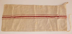 Antique European French Heavy Linen Red Stripe Grain Sack, circa 1930s
