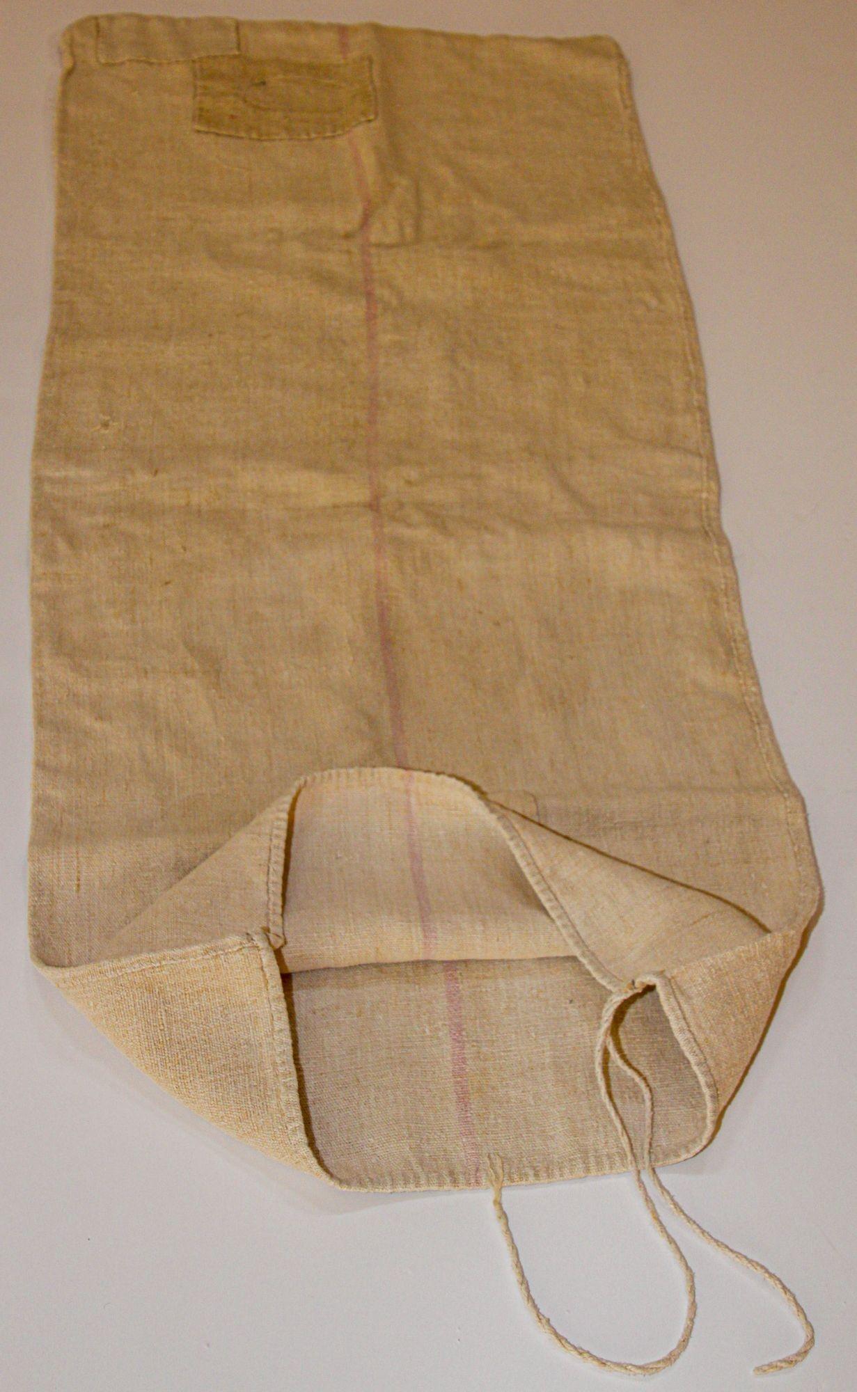 French Provincial Antique European French Heavy Organic Linen Grain Sack, circa 1930s For Sale