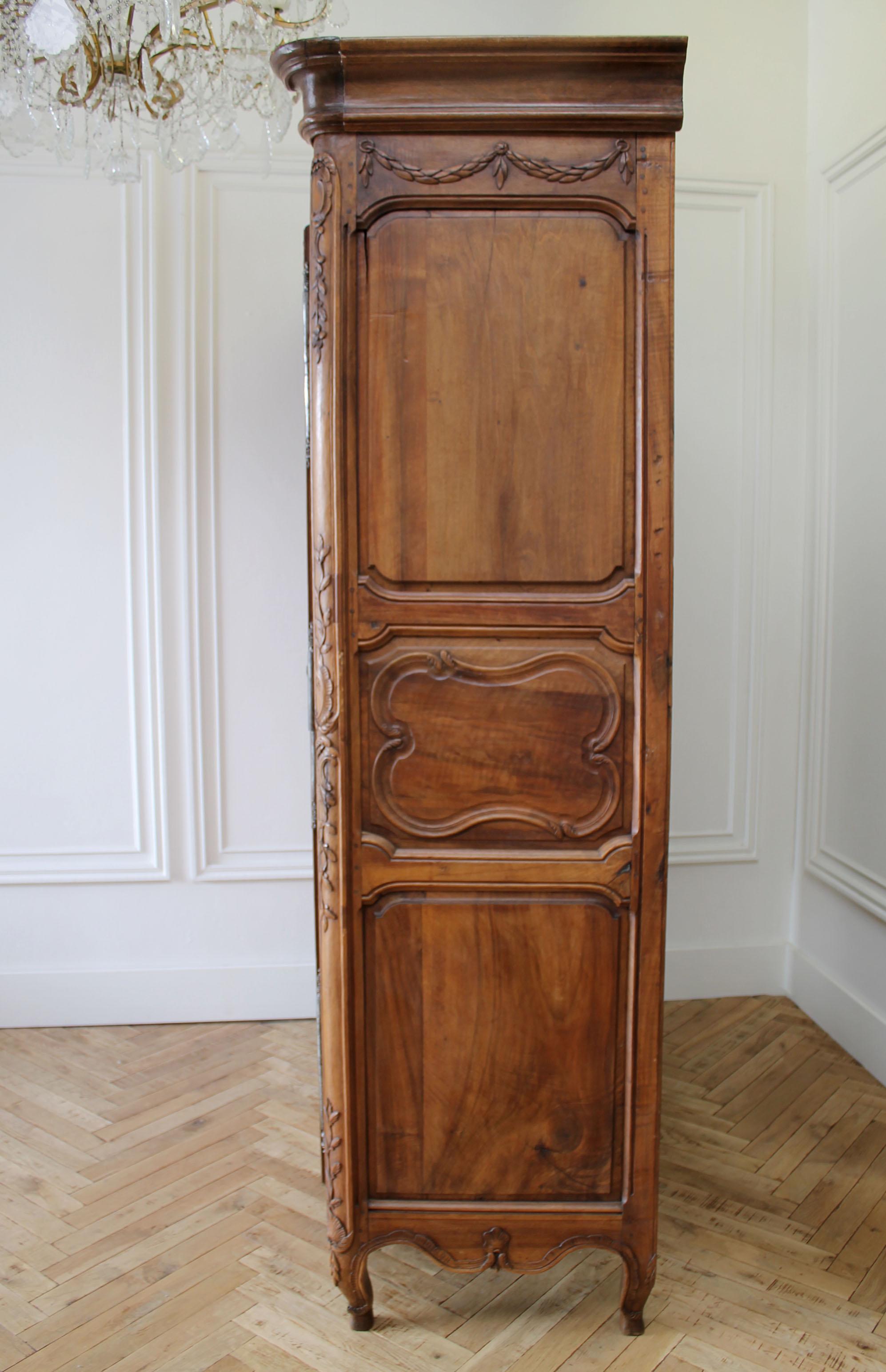 19th Century Antique European French Provincial Carved Roses Armoire Cabinet