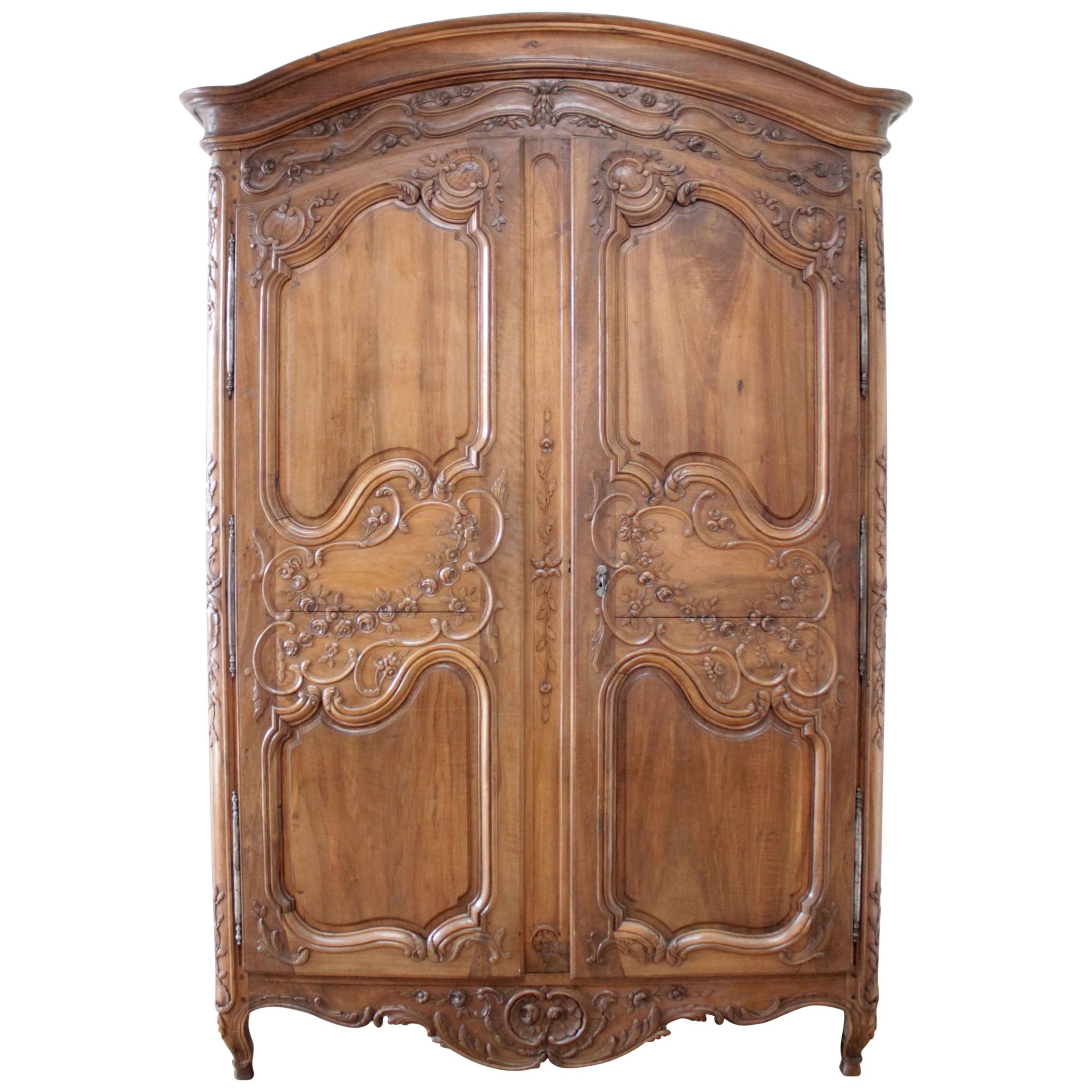 Antique European French Provincial Carved Roses Armoire Cabinet