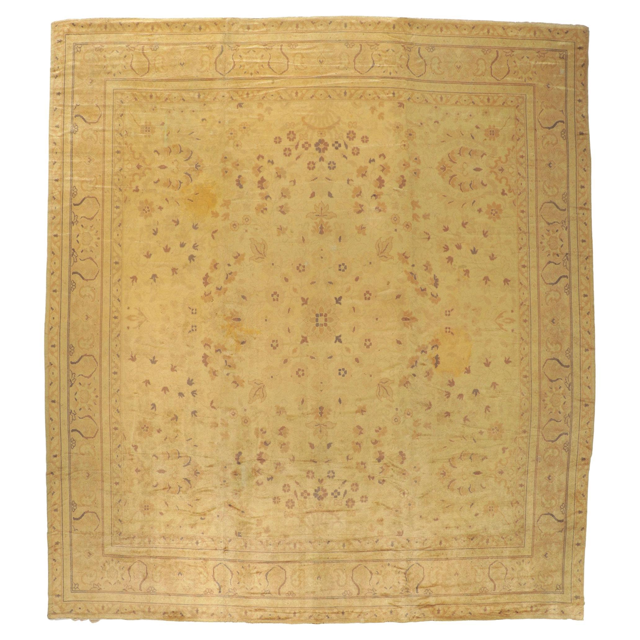 Antique Gold European French Rug For Sale