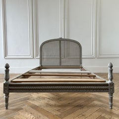 Antique European Full Size French Painted Cane Bed