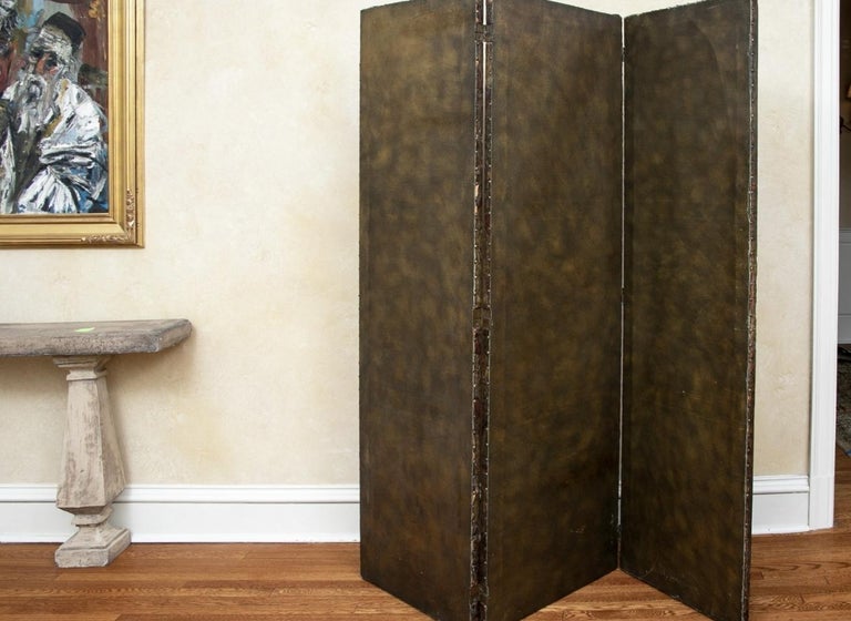 Antique European Gilt Embossed Leather Folding Room Divider For Sale 10