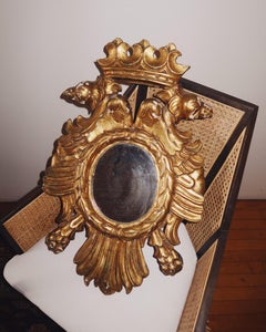 Antique European Giltwood Double Eagle Wall Mirror