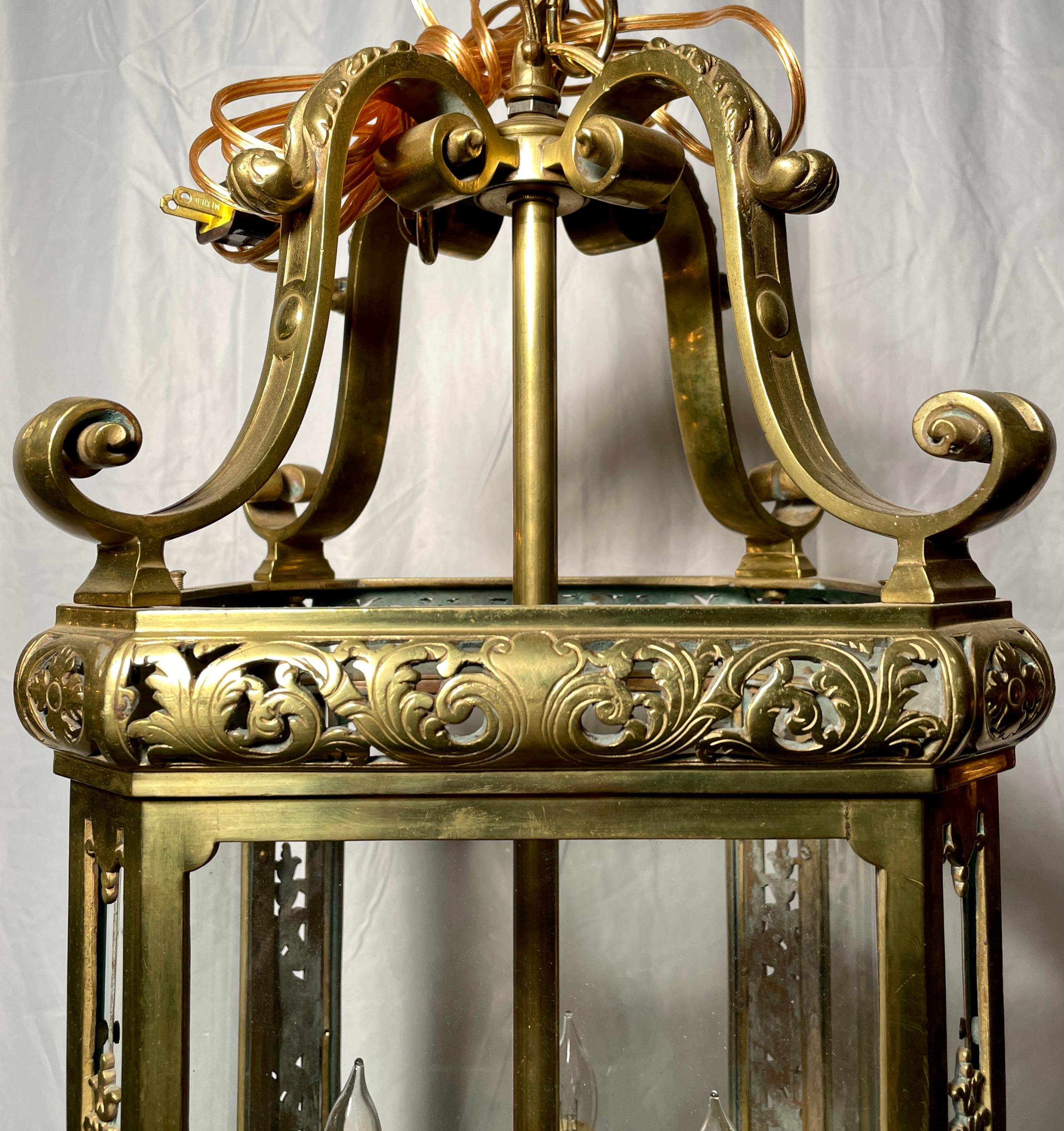 Antique European Gold Bronze 4 light lantern, circa 1890.