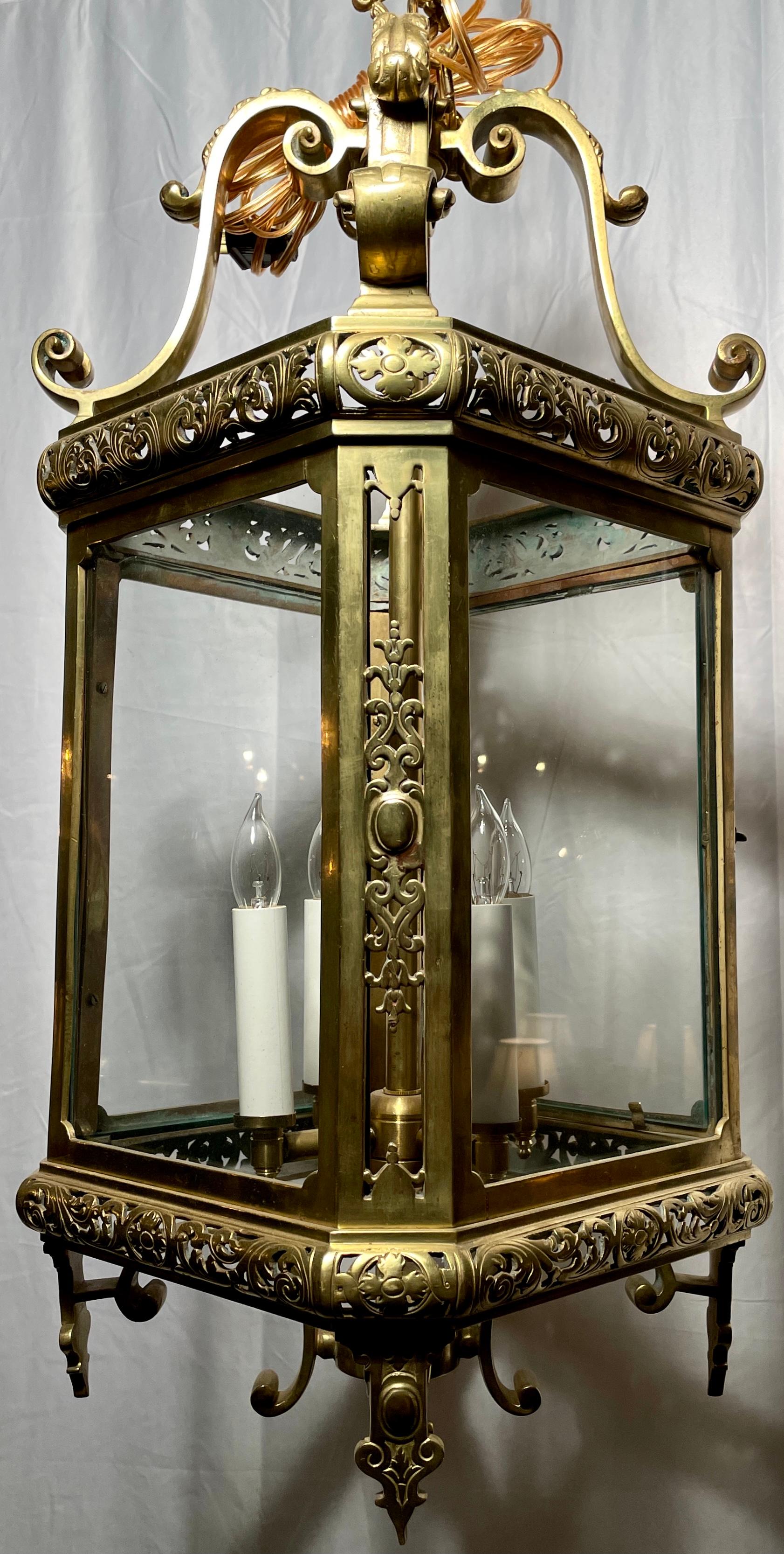 Antique European Gold Bronze 4 Light Lantern, Circa 1890 For Sale 1