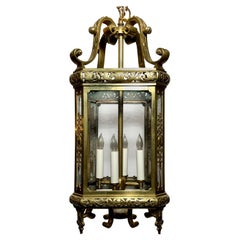 Antique European Gold Bronze 4 Light Lantern, Circa 1890