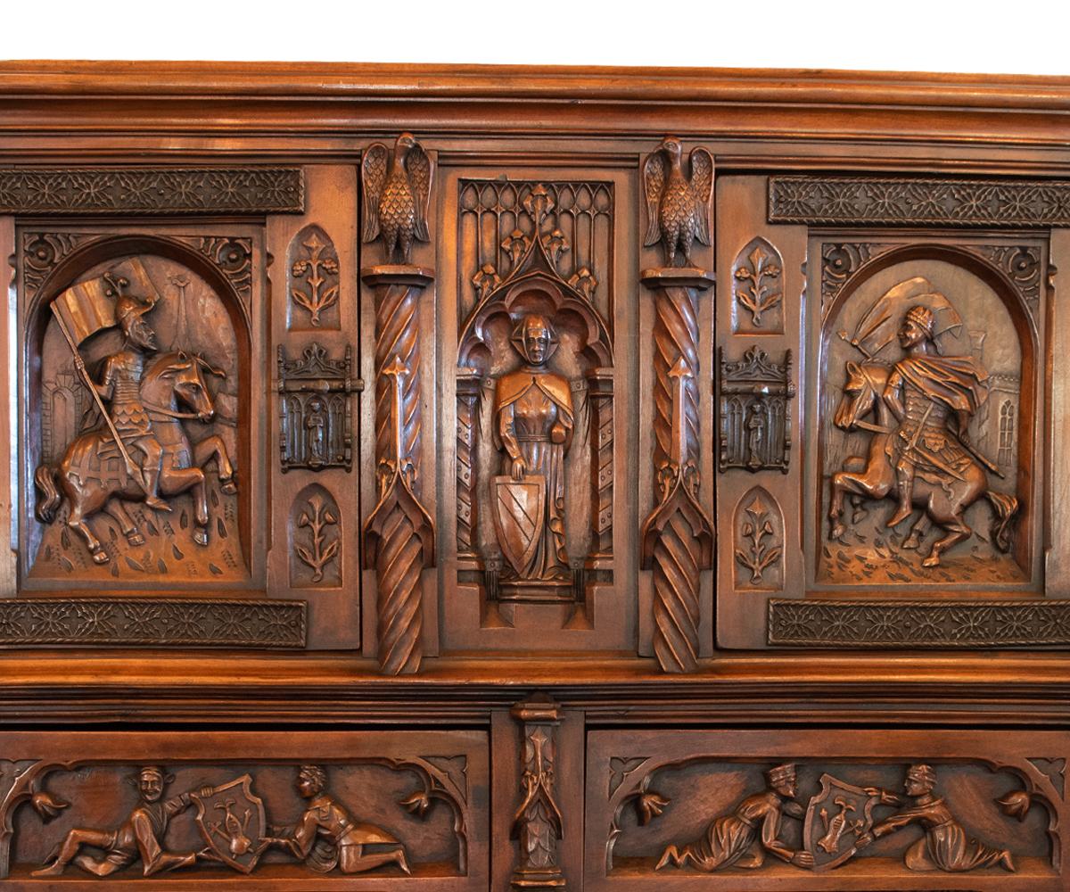 Hand-Carved Antique European Gothic Hand Carved Walnut Cabinet