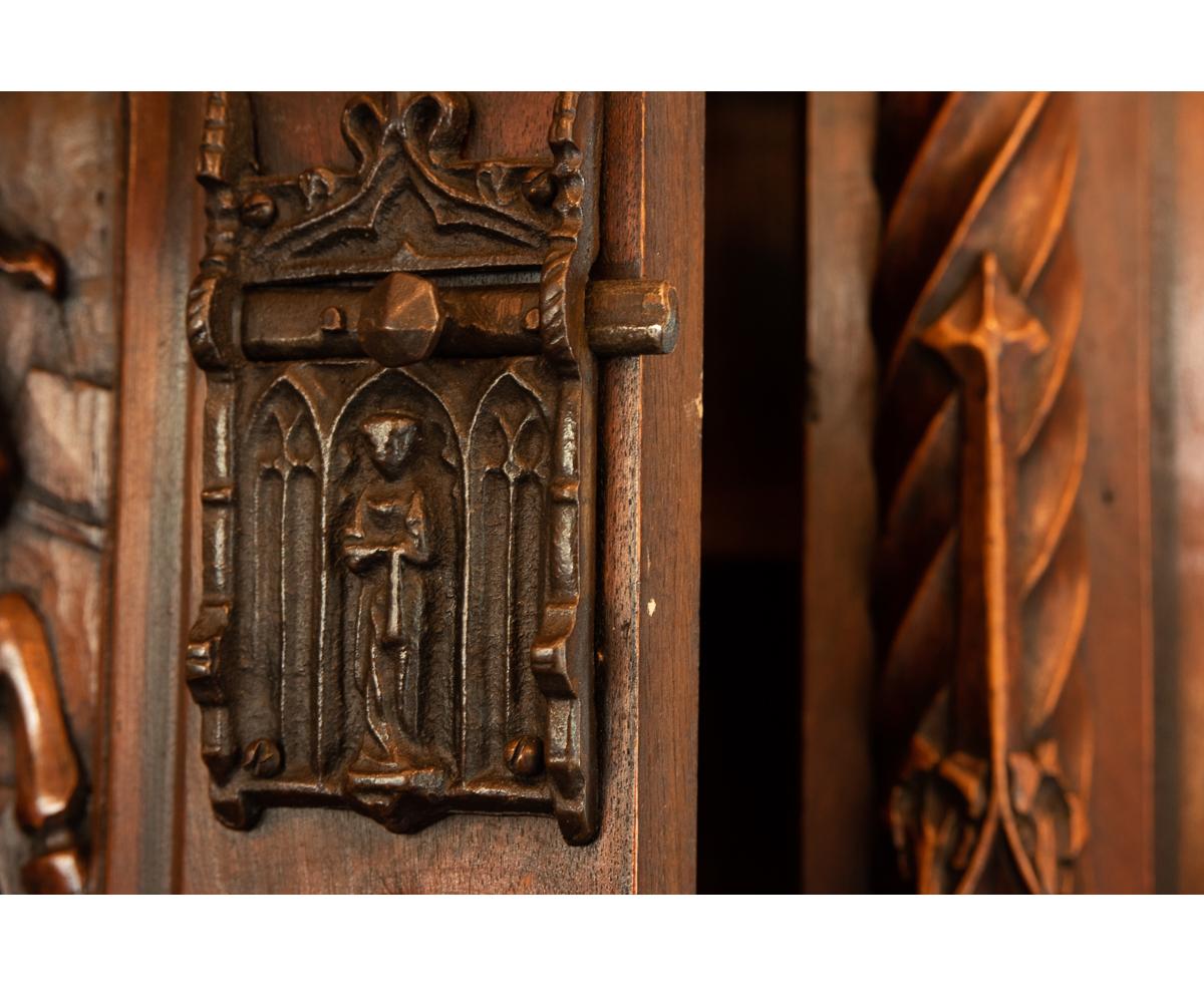 20th Century Antique European Gothic Hand Carved Walnut Cabinet