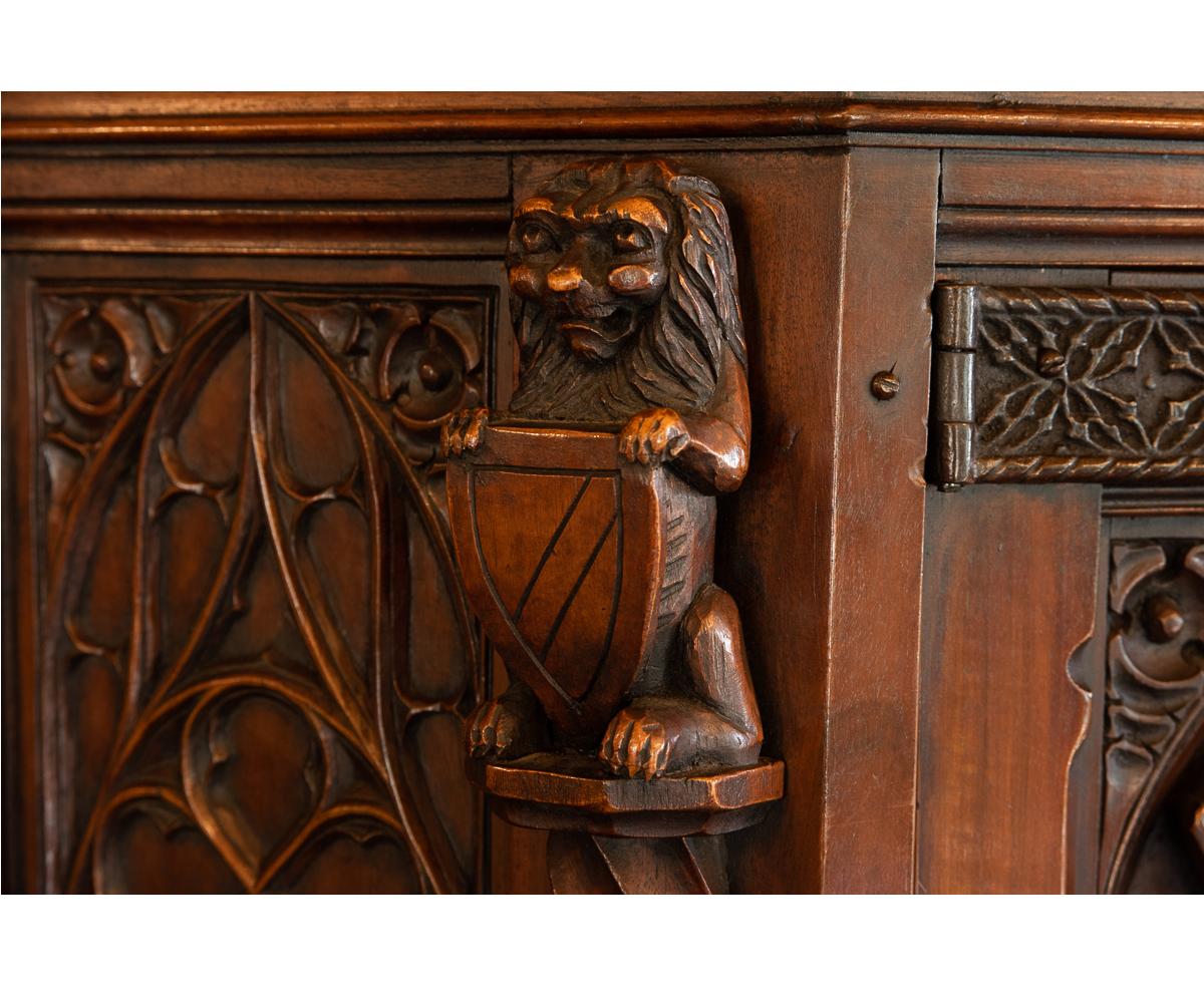 Antique European Gothic Hand Carved Walnut Cabinet 1