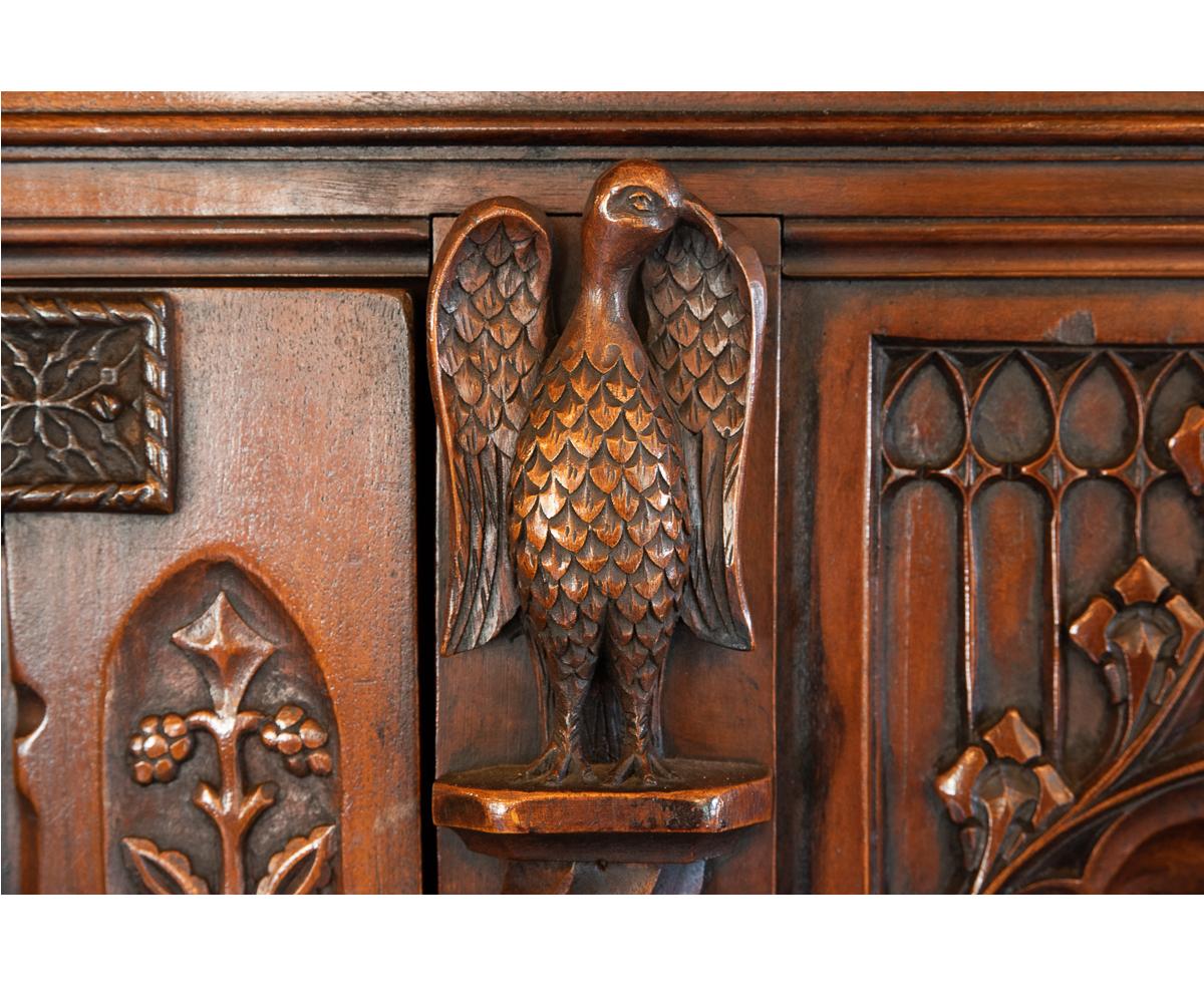 Antique European Gothic Hand Carved Walnut Cabinet 2