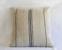 Antique European Grainsack Pillow with Black and Indigo Stripe