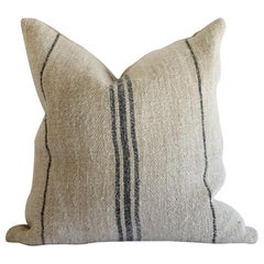 Antique European Grainsack Pillow with Black and Indigo Stripe