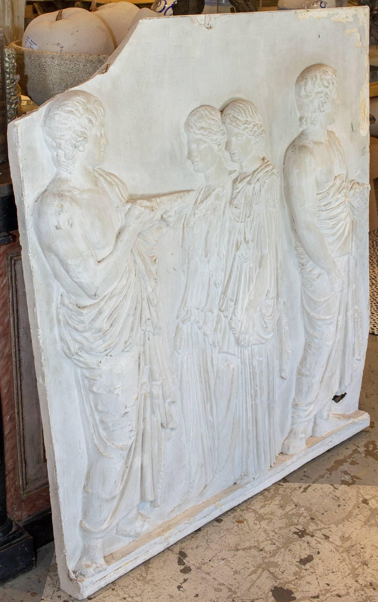 Belgian Antique European Greek Art Plaque Relief in Plaster
