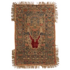 Antique European Green and Red Silk Floral Tapestry and Rug