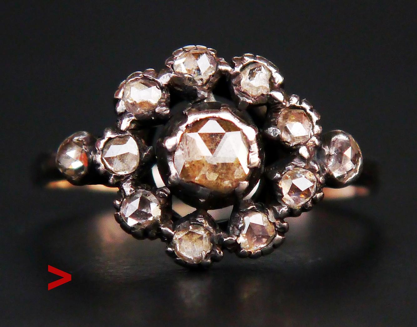 Antiker europäischer Halo Ring 1ctw Diamanten massiv 18K Gold Silber Ø US10.25 /4.6g im Angebot 5