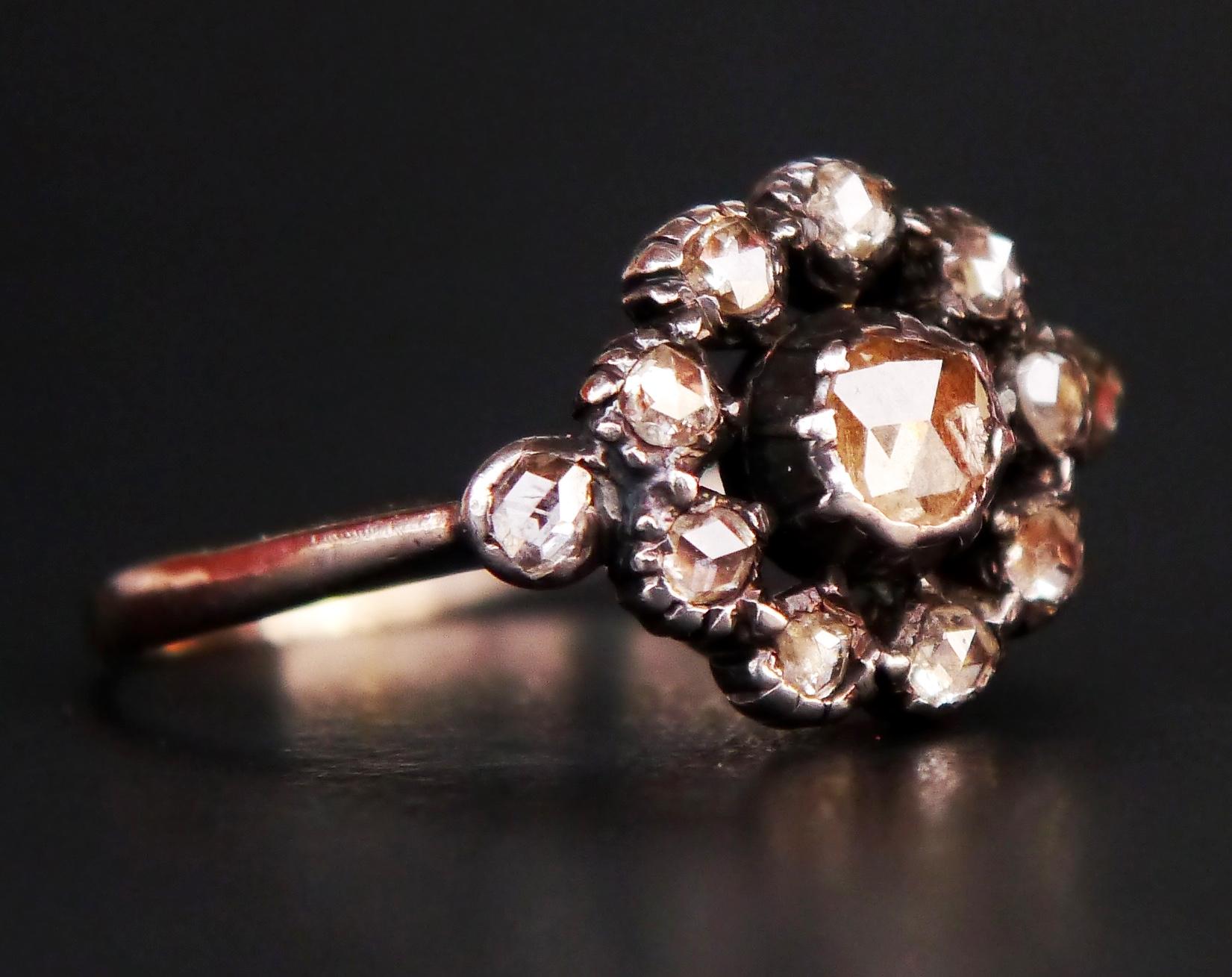 Antique European Halo Ring 1ctw Diamonds solid 18K Gold Silver Ø US10.25 /4.6g For Sale 6
