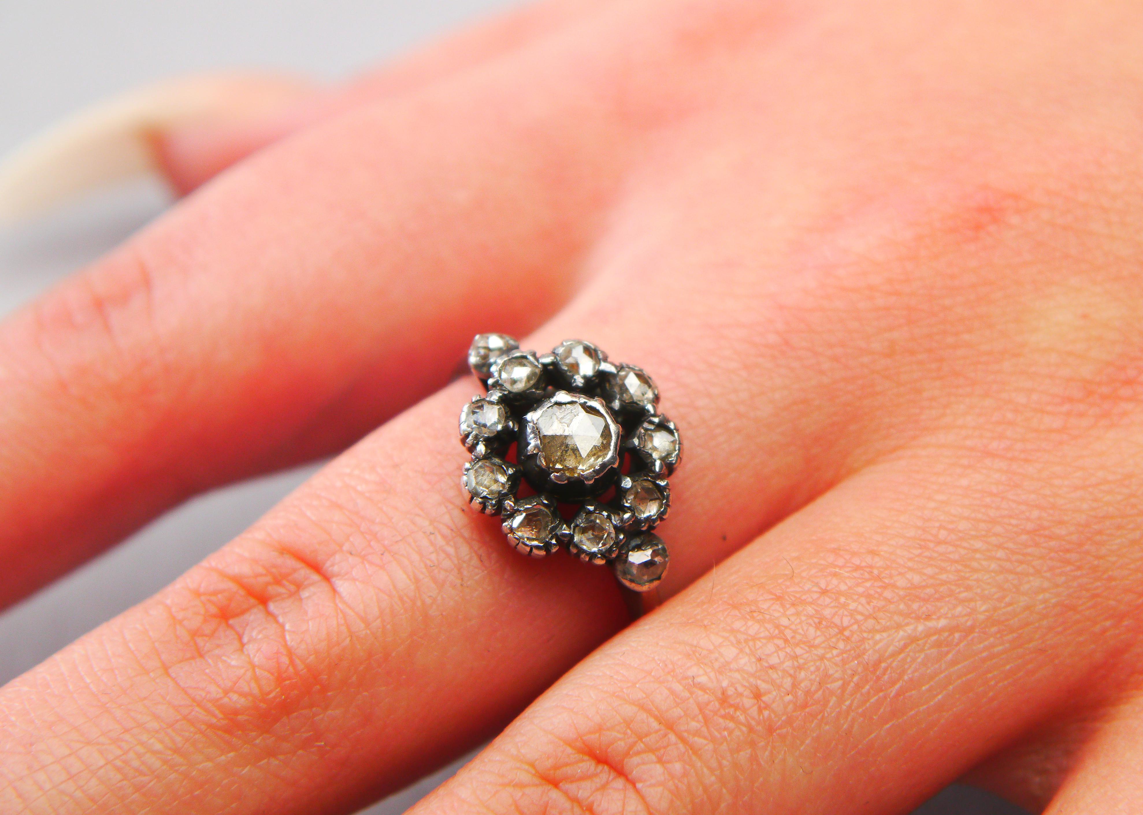 Antique European Halo Ring 1ctw Diamonds solid 18K Gold Silver Ø US10.25 /4.6g For Sale 2