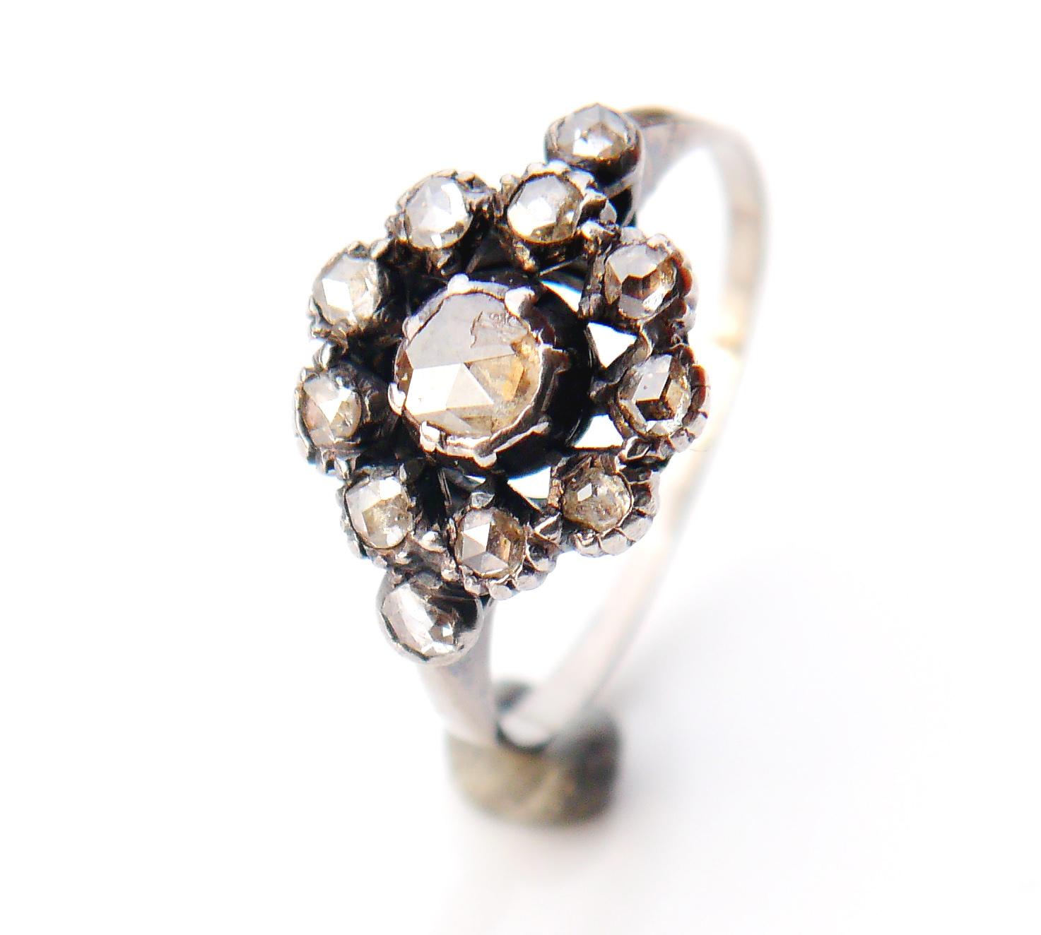 Antique European Halo Ring 1ctw Diamonds solid 18K Gold Silver Ø US10.25 /4.6g For Sale 3