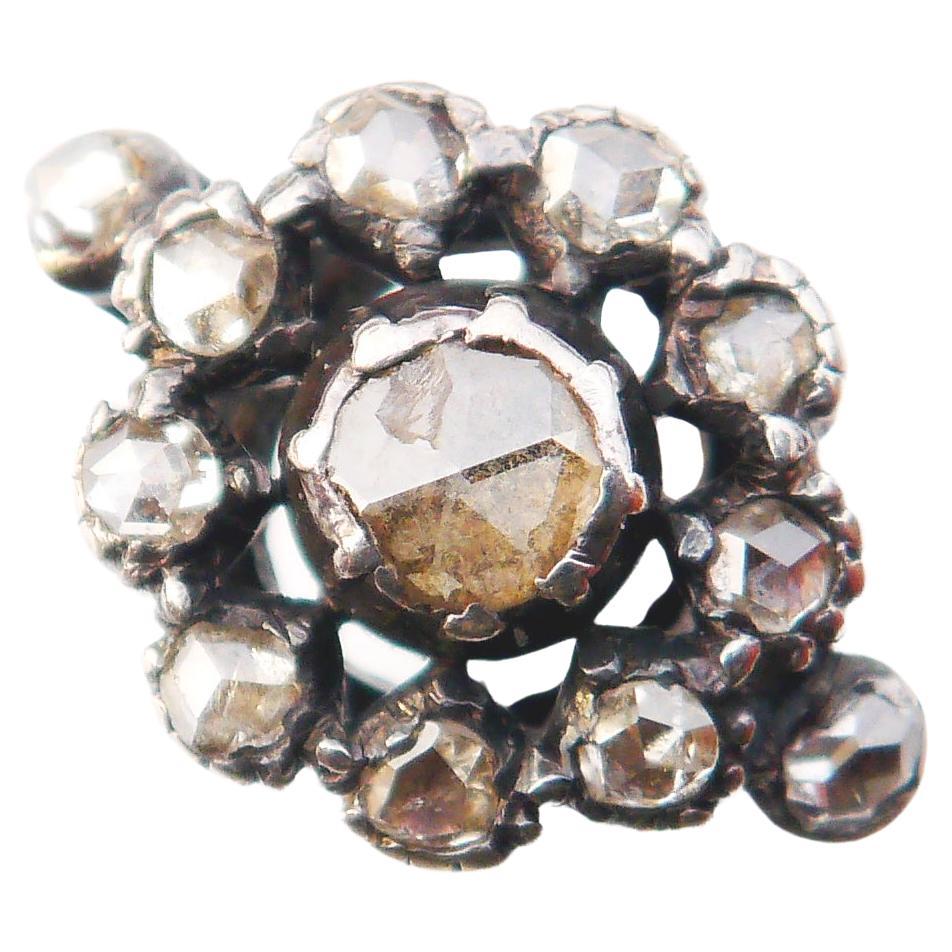 Antiker europäischer Halo Ring 1ctw Diamanten massiv 18K Gold Silber Ø US10.25 /4.6g im Angebot