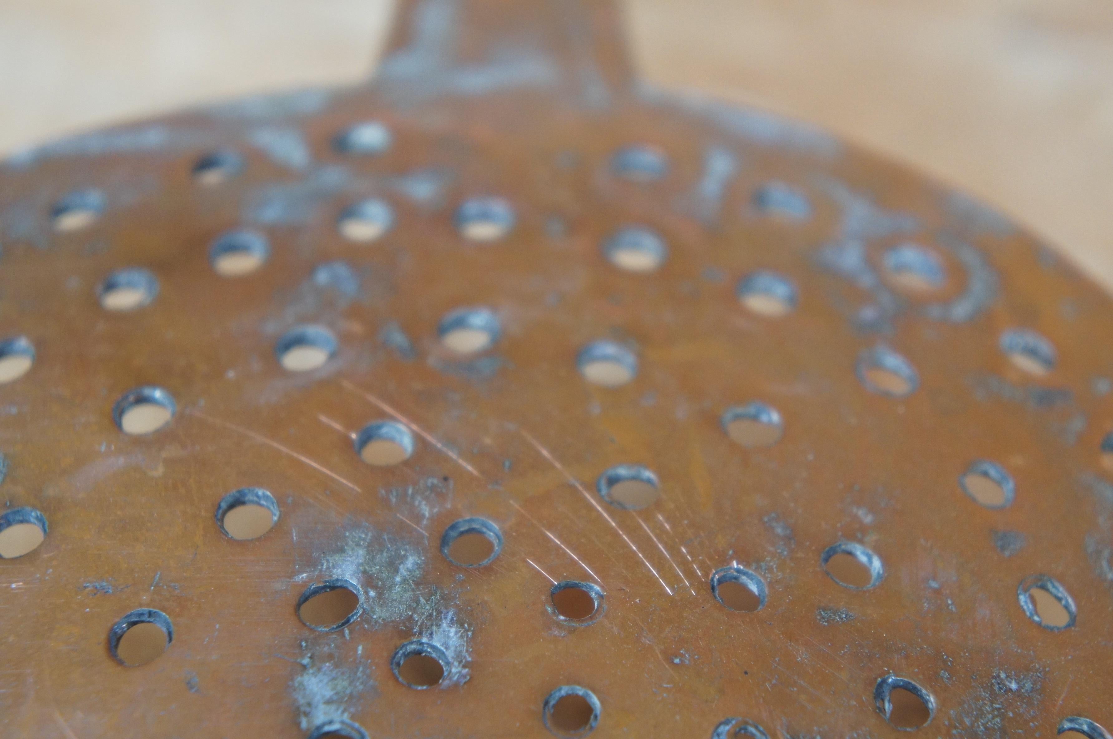 Antique European Hammered Copper Straining Spoon Ladel Skimmer Spatula 3