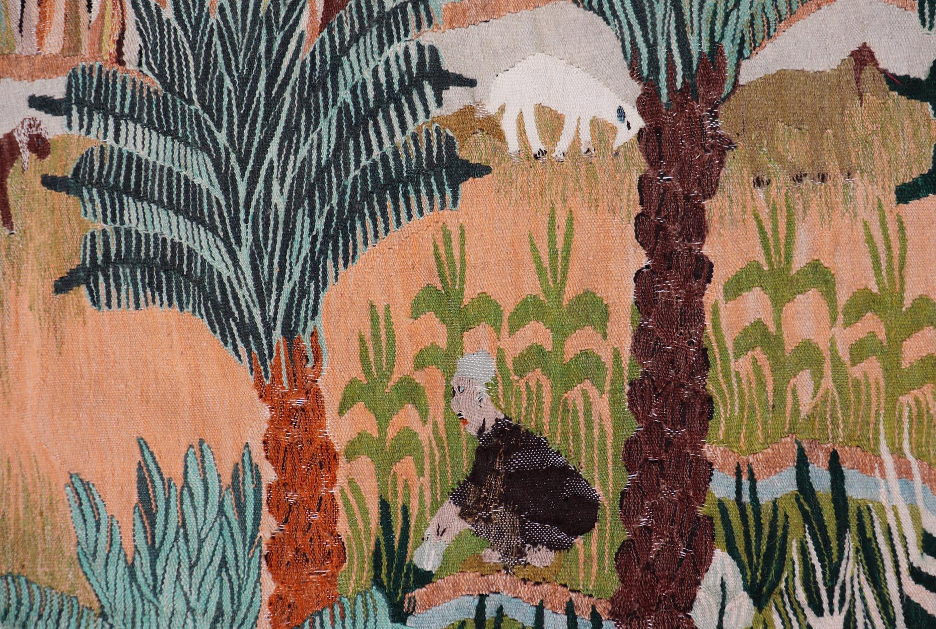 Ancienne tapisserie européenne tissée à la main représentant une palmeraie verdoyante 5'0 x 7'8 en vente 3