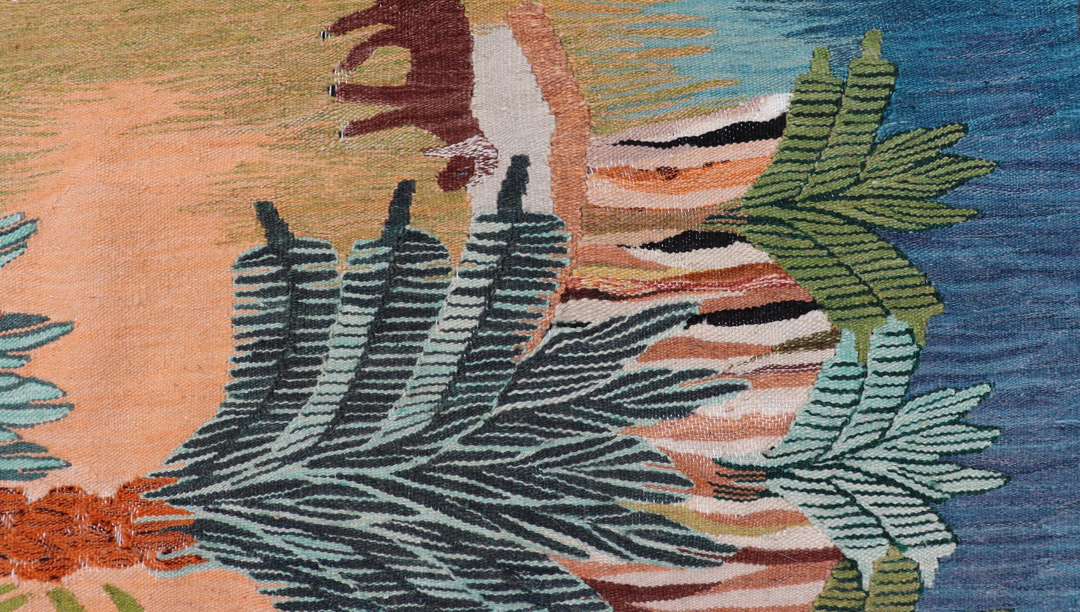 Ancienne tapisserie européenne tissée à la main représentant une palmeraie verdoyante 5'0 x 7'8 en vente 4