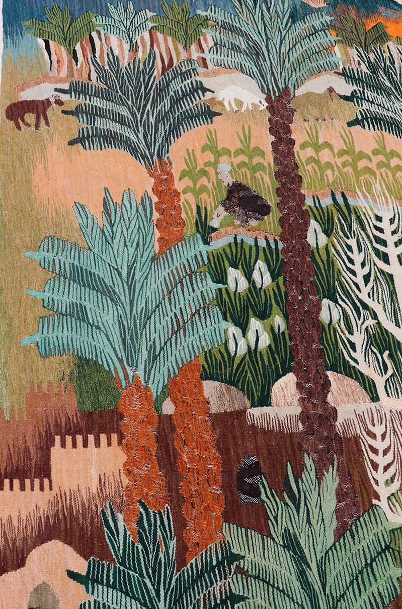 Ancienne tapisserie européenne tissée à la main représentant une palmeraie verdoyante 5'0 x 7'8 en vente 5