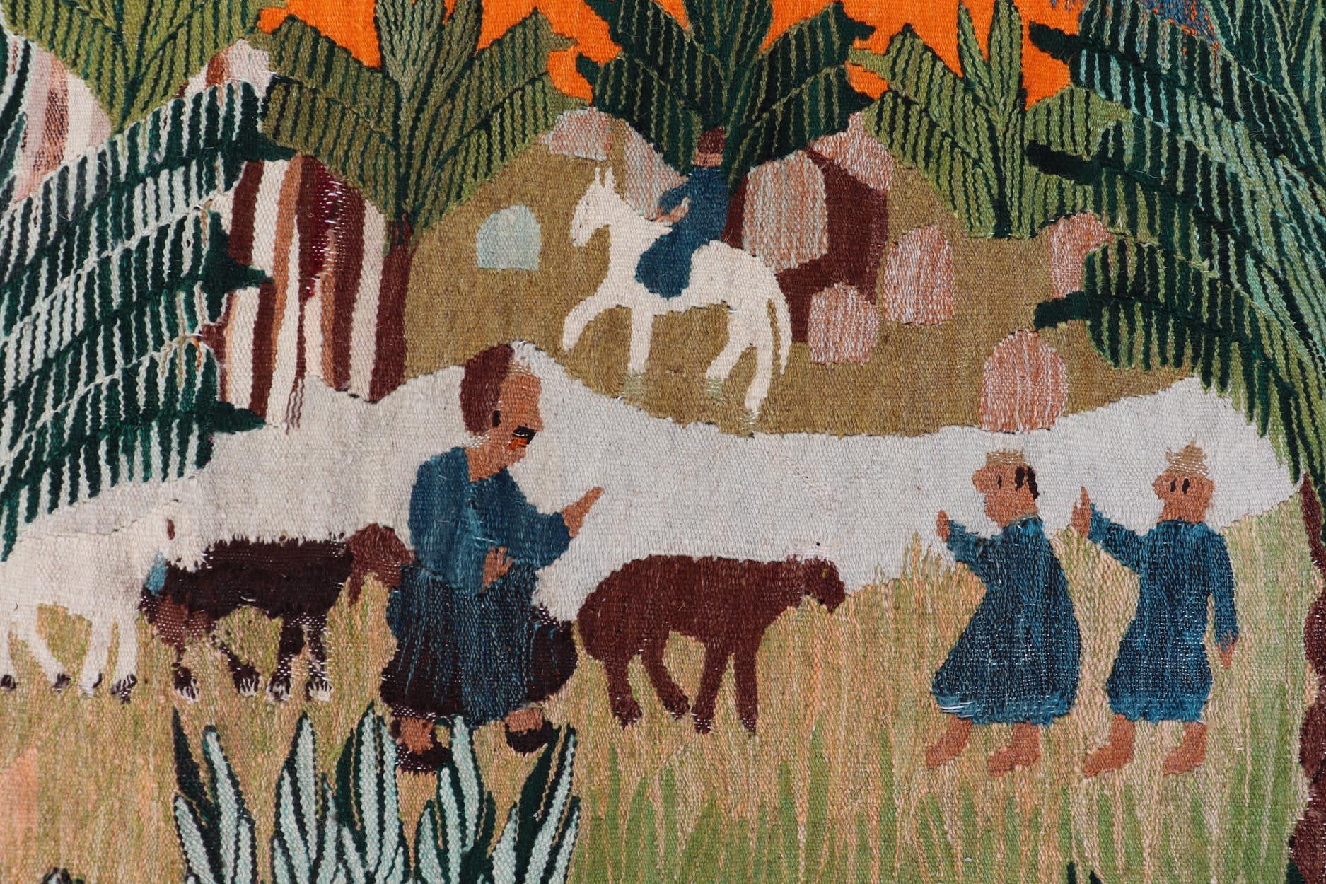 Ancienne tapisserie européenne tissée à la main représentant une palmeraie verdoyante 5'0 x 7'8 en vente 7