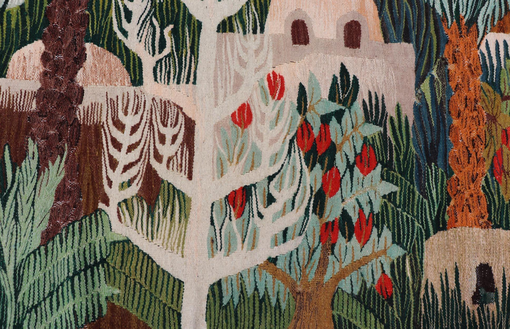 Provincial français Ancienne tapisserie européenne tissée à la main représentant une palmeraie verdoyante 5'0 x 7'8 en vente
