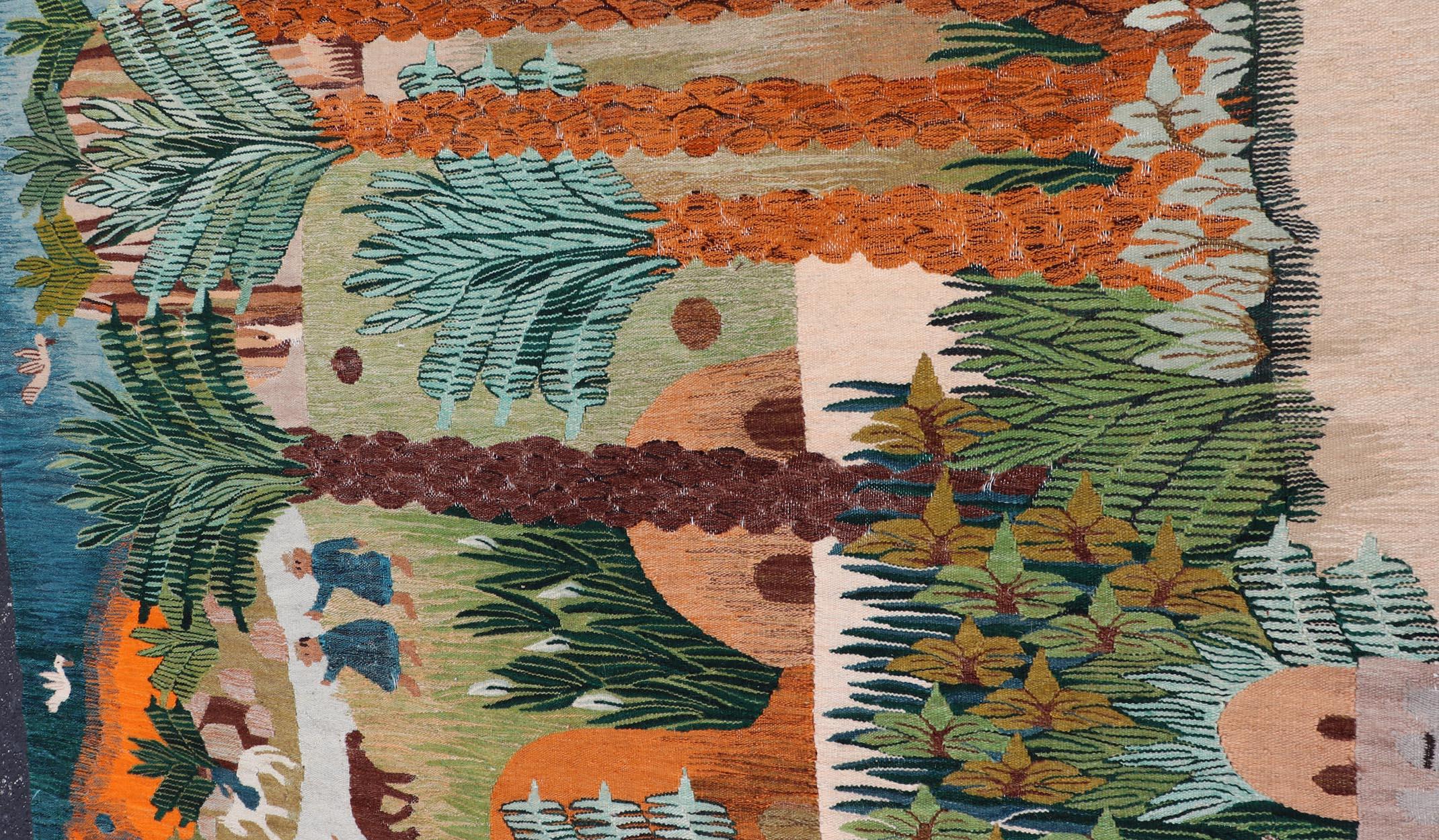Français Ancienne tapisserie européenne tissée à la main représentant une palmeraie verdoyante 5'0 x 7'8 en vente