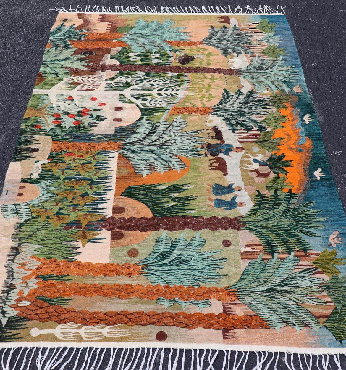 Ancienne tapisserie européenne tissée à la main représentant une palmeraie verdoyante 5'0 x 7'8 en vente 1