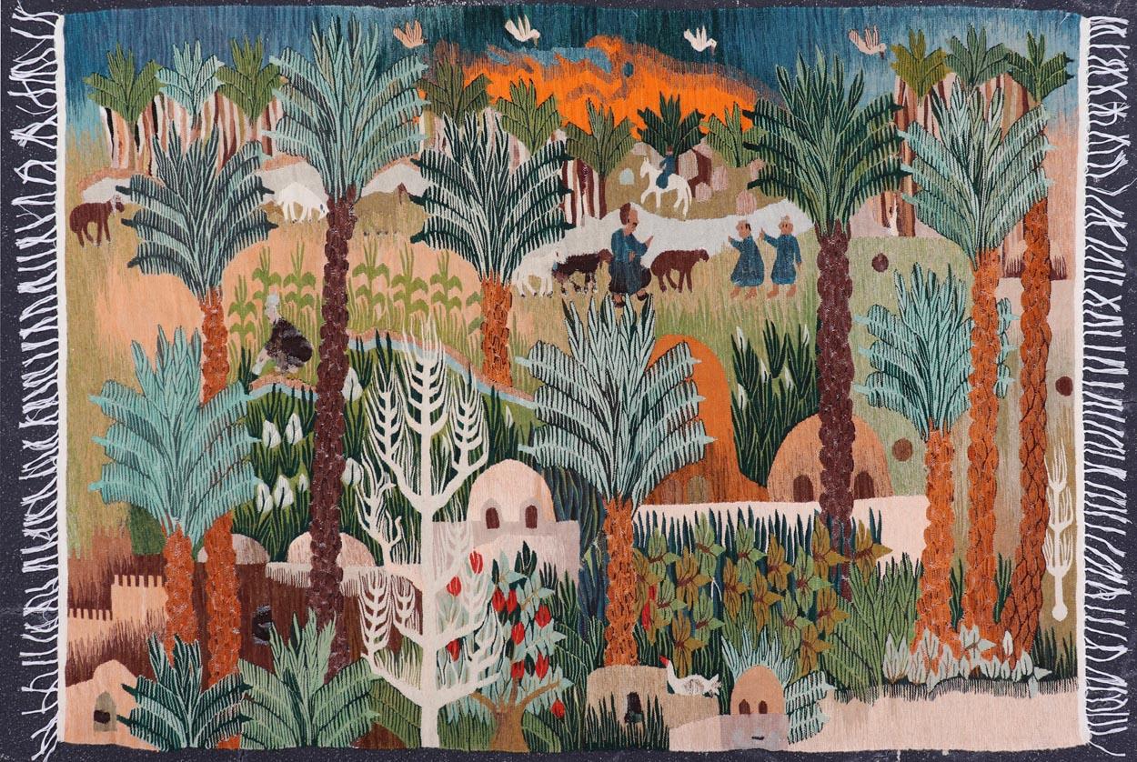 Ancienne tapisserie européenne tissée à la main représentant une palmeraie verdoyante 5'0 x 7'8 en vente