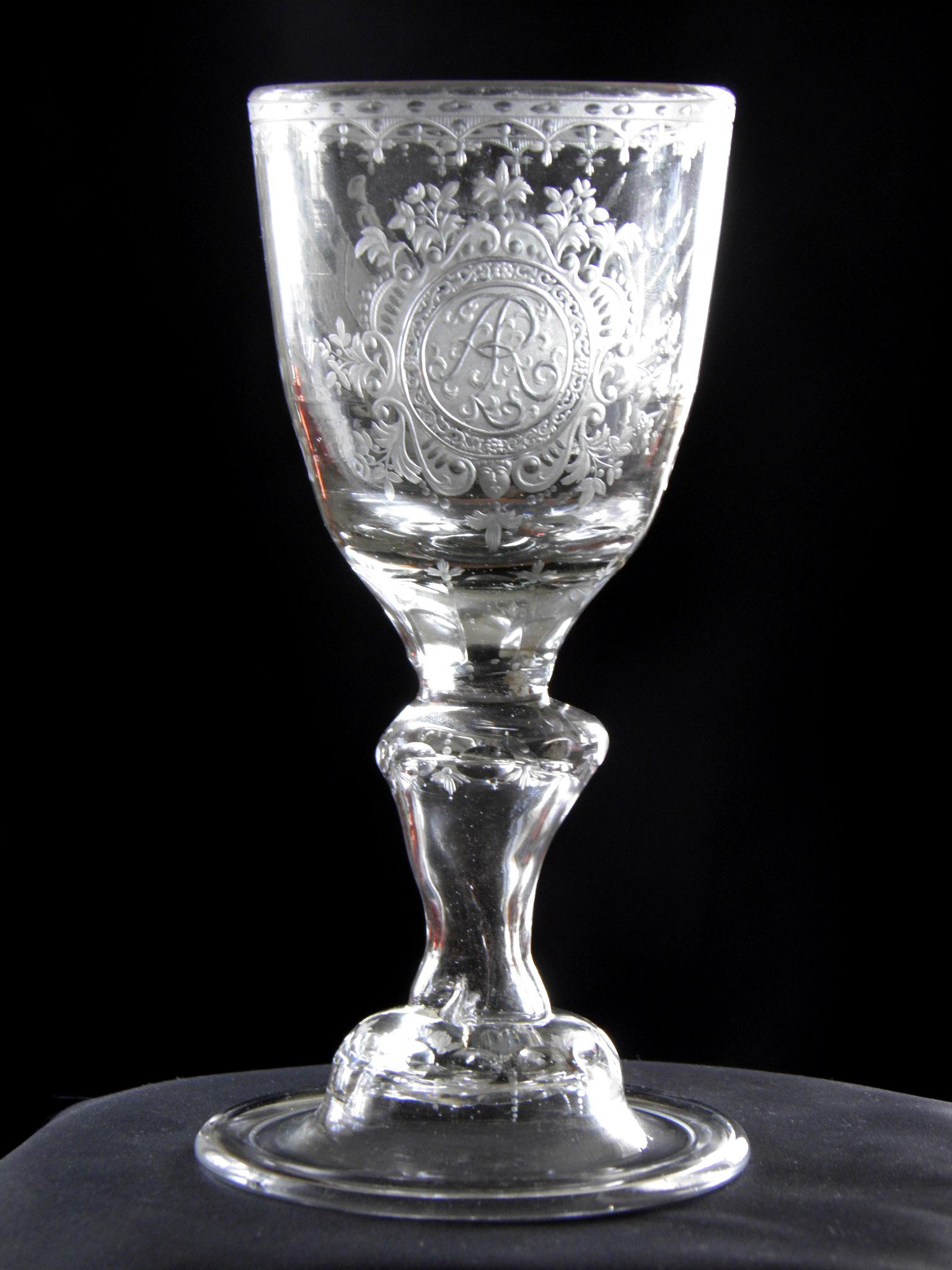 Bohemian Antique European Historical Crystal Glass Goblet Augustus Rex, 18th Century