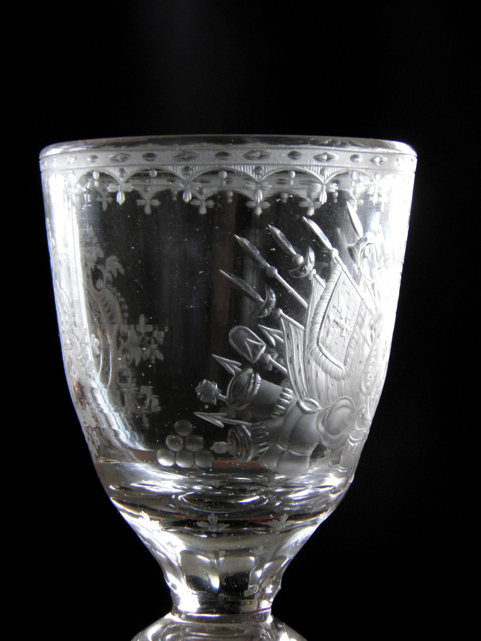 Antique European Historical Crystal Glass Goblet Augustus Rex, 18th Century In Good Condition In Nový Bor, CZ