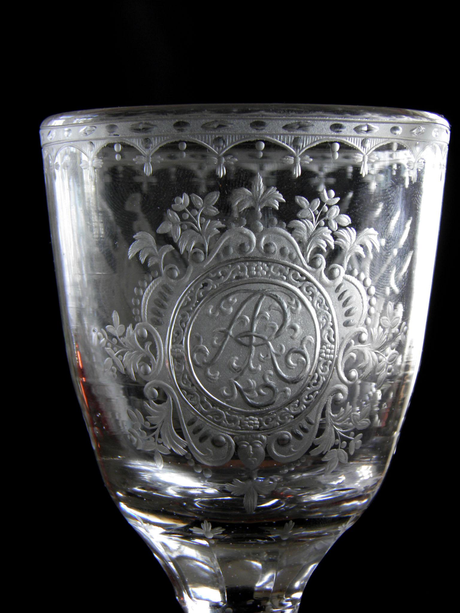 Antique European Historical Crystal Glass Goblet Augustus Rex, 18th Century 2